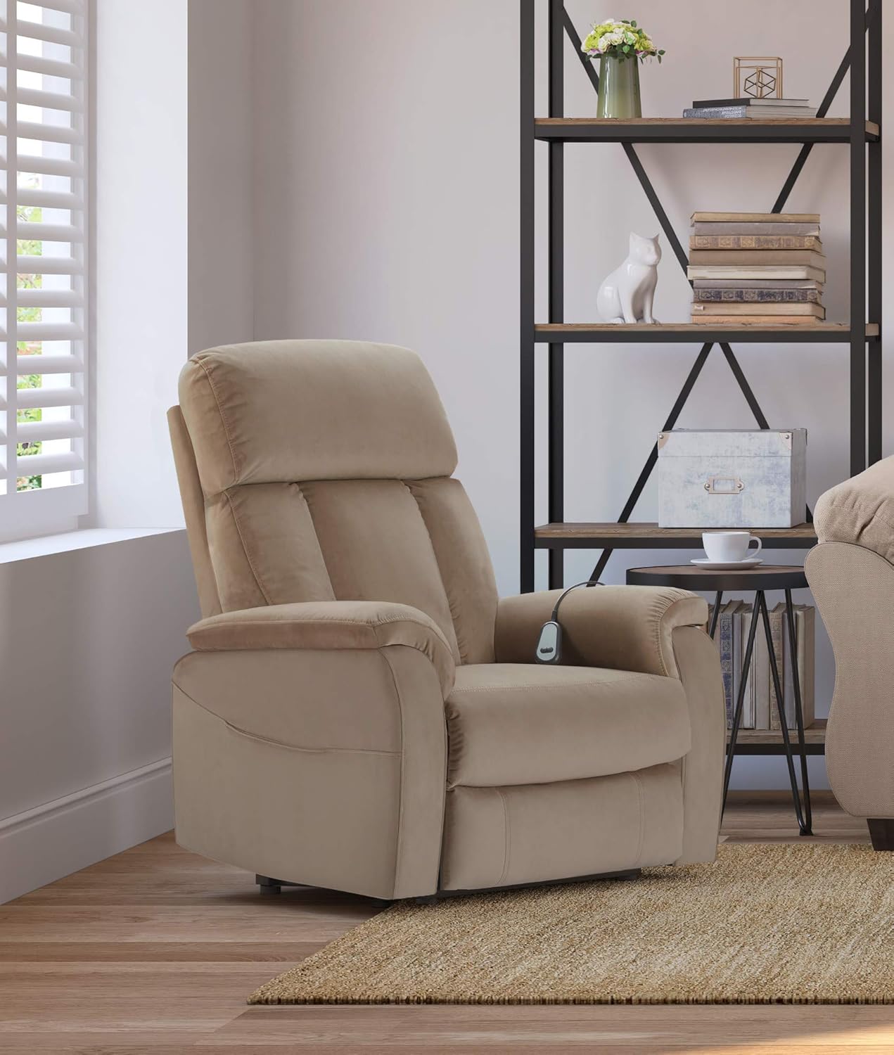 ClickDecor Samson Power Lift Recliner Sofa for Elderly Heavy Duty Motorized Living Room Chair with Side Pockets, Remote Control, Taupe