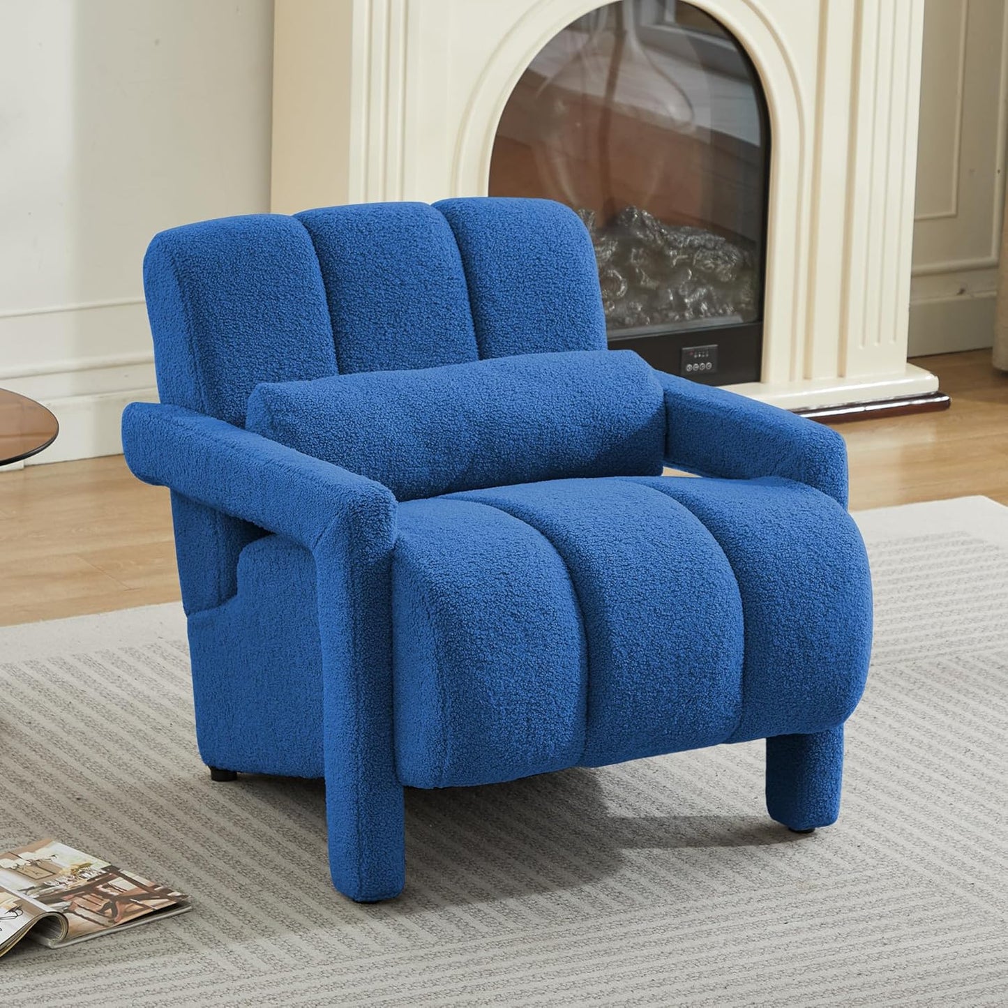 LOULENS Sherpa Accent Chair Set of 2 for Living Room, Modern Upholstered Armchair with Thick Cushion and Pillow, Comfy Lounge Chair for Bedroom, Apartment, Waiting Room,Beige