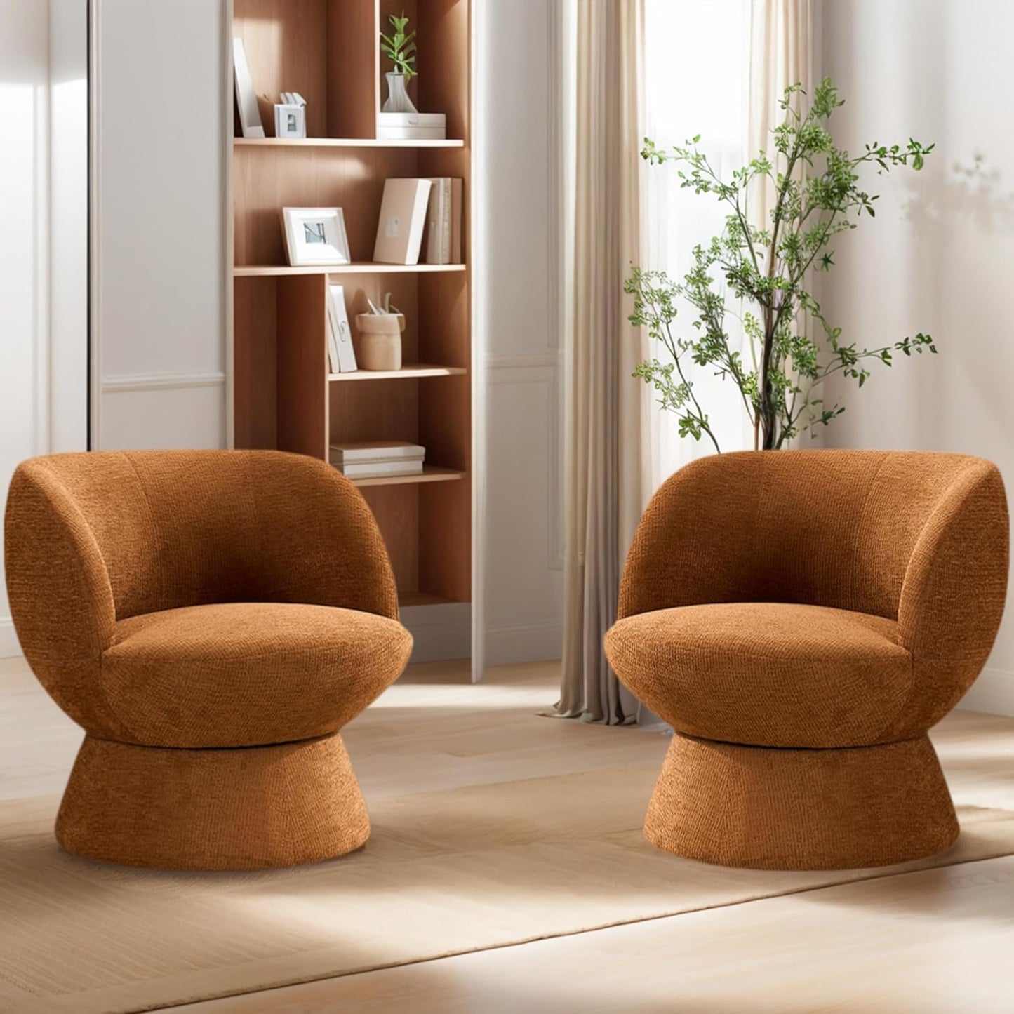 360° Swivel Boucle Bucket Chair, Accent Barrel Makeup Vanity Chair Modern Lounge Single Sofa with Padded Armrest for Dining Room, Living Room, Bedroom and Home Office (Set of 2 Gray)