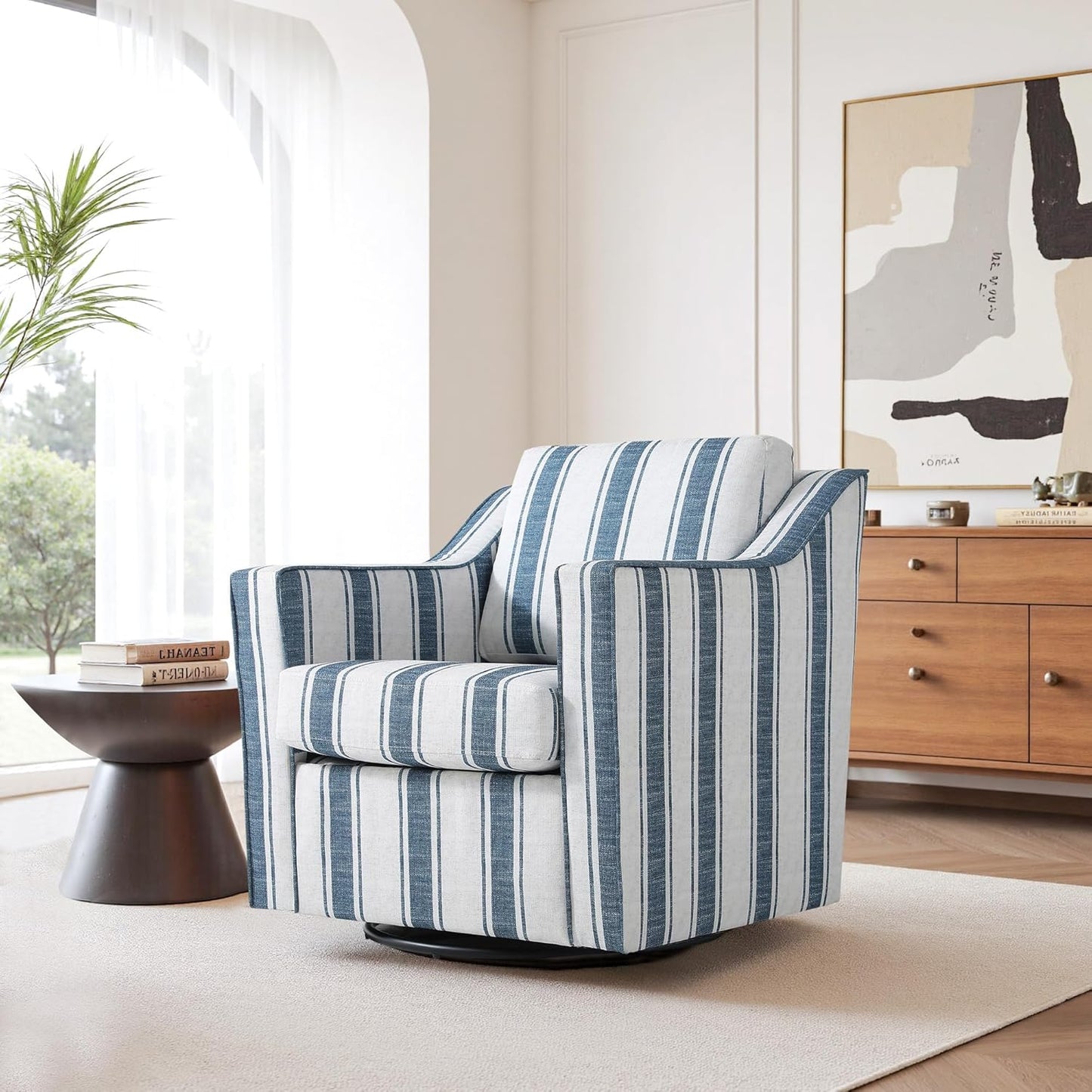 UIXE Swivel Accent Chair Set of 2, Chenille Upholstered Arm Chair for Living Room, Modern Club Armchair Comfy Single Sofa Bedroom Reading Seat with Lumbar Pillow - Coffee