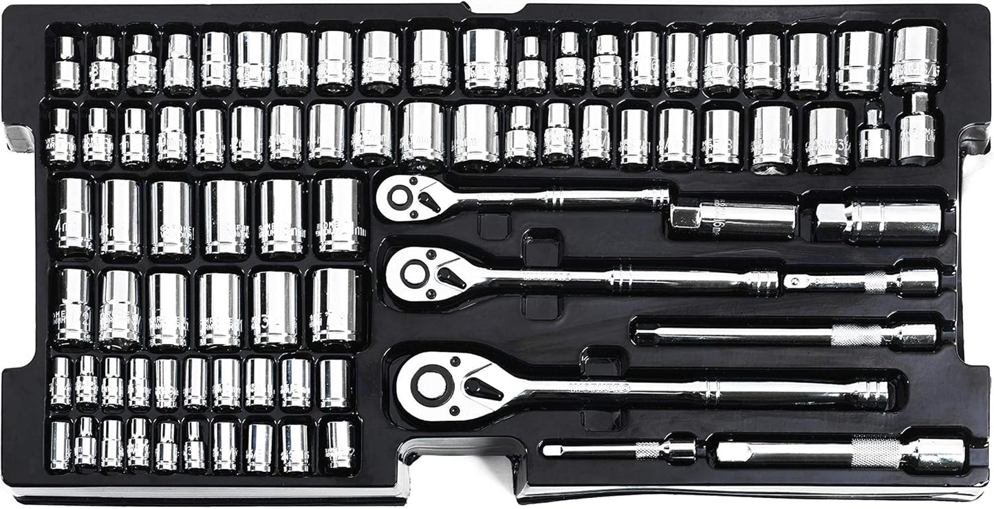 WORKPRO 408-Piece Mechanics Tool Set, General Household Home Repair Tool Kit with 3-Drawer Heavy Duty Metal Box, Hand Tool Kit Set 1 Pack