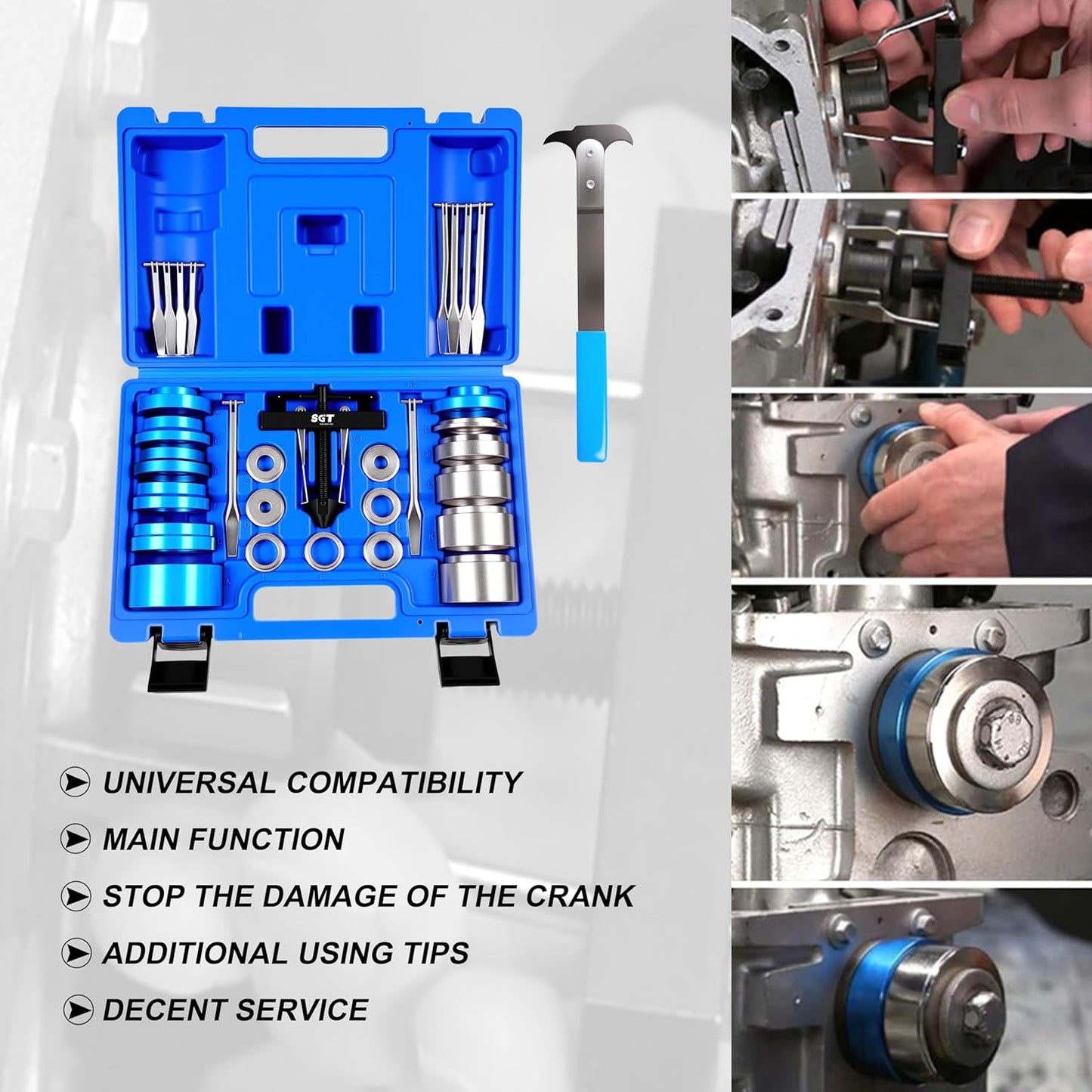 SGT Crank Bearing Camshaft Seal Installer and Remover Set,33pcs Crank Bearing Camshaft Seal with Seal Puller,Crank Seal Installer kit for Automotive Engine Repair