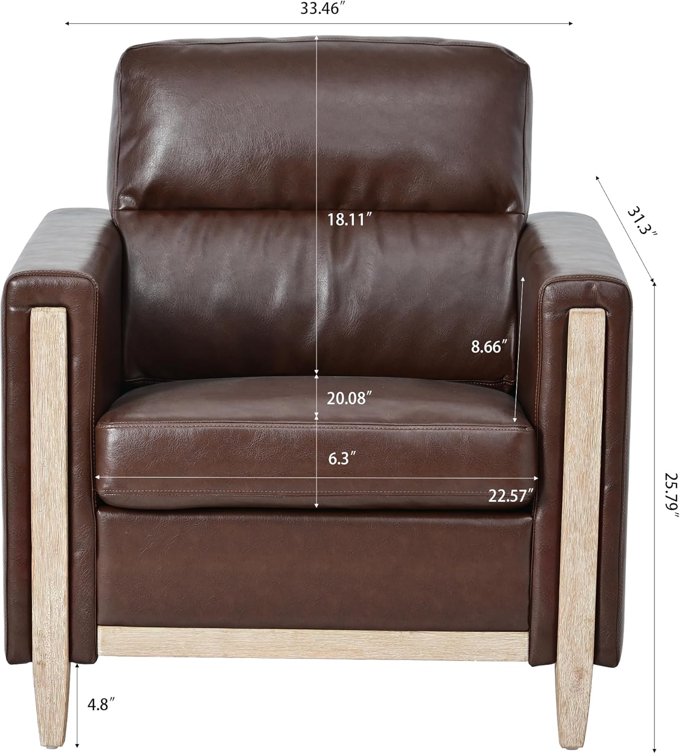 Christopher Knight Home Aurla Accent Chair, Uphostered Club Chair, Armchair with Wood Legs, Faux Leather Single Sofa, Comfort Seating 1 Seater Sofa Chair for Living Room Reading Room Bedroom, Brown