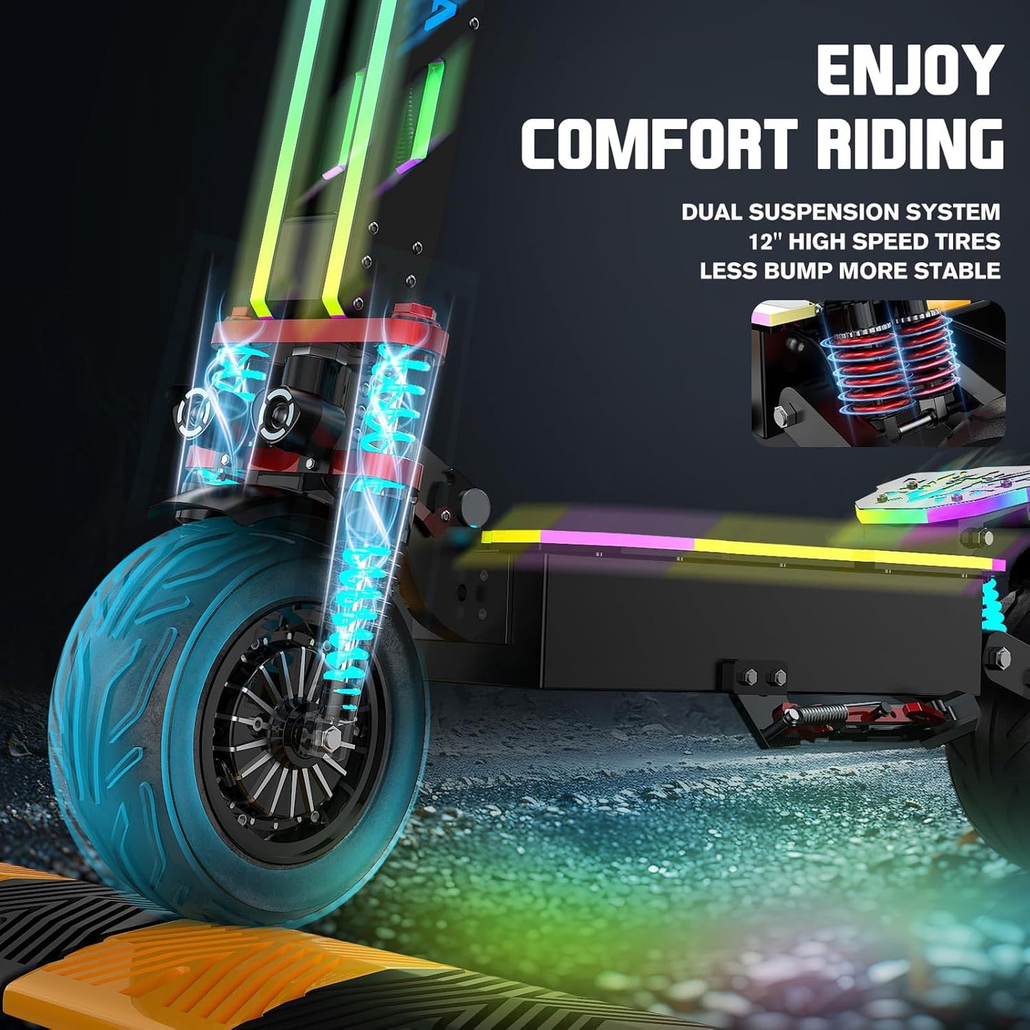 7000W Dual Moter Electric Scooter Adults, 60V 38Ah Battery Support 70Miles Range, Supplied Seats and Front Bag, Commuter Scooter with Foldable Function