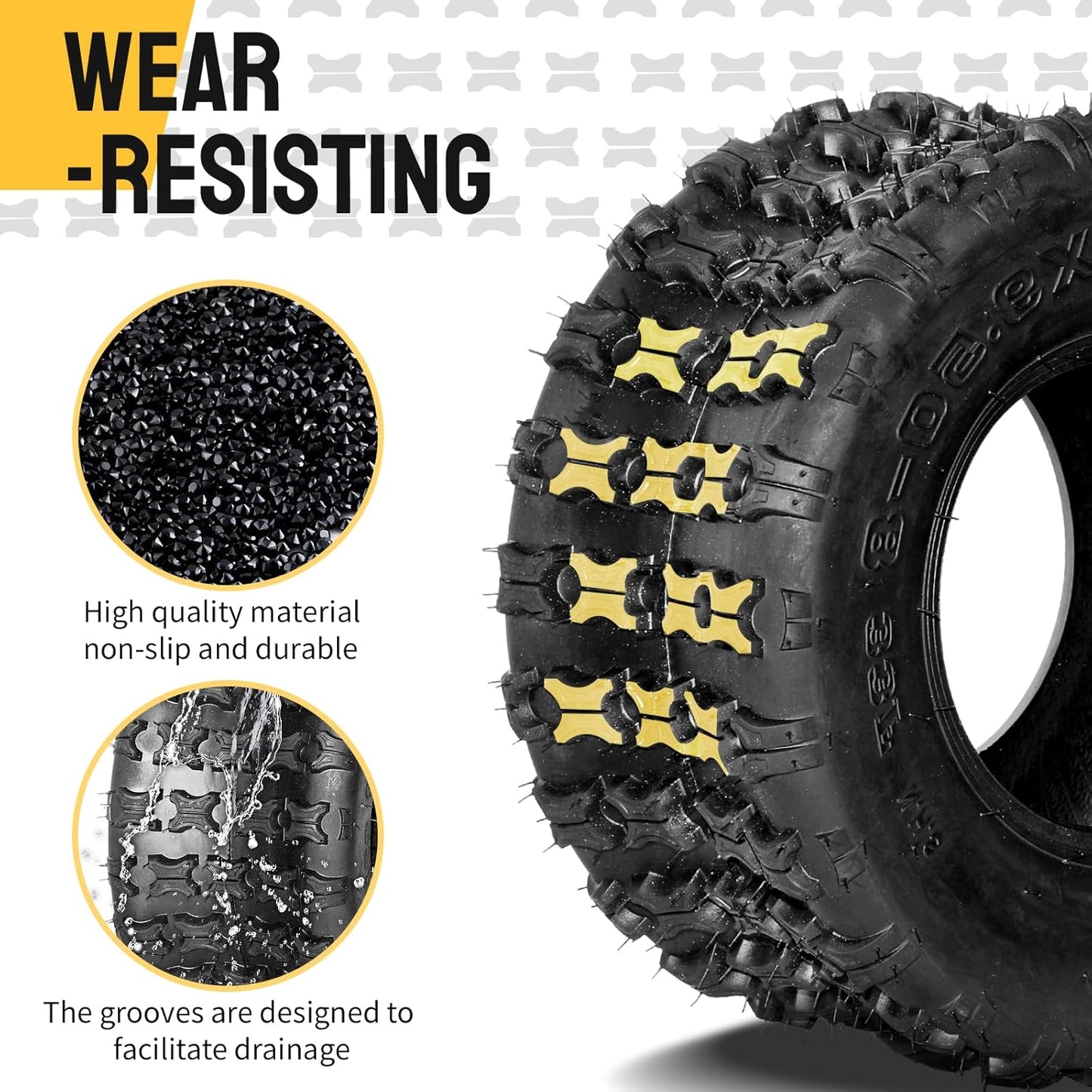 Set of 2 18X9.5-8 All Terrain ATV UTV Tires 18X9.5X8 Tubeless Sport Tires 4PR