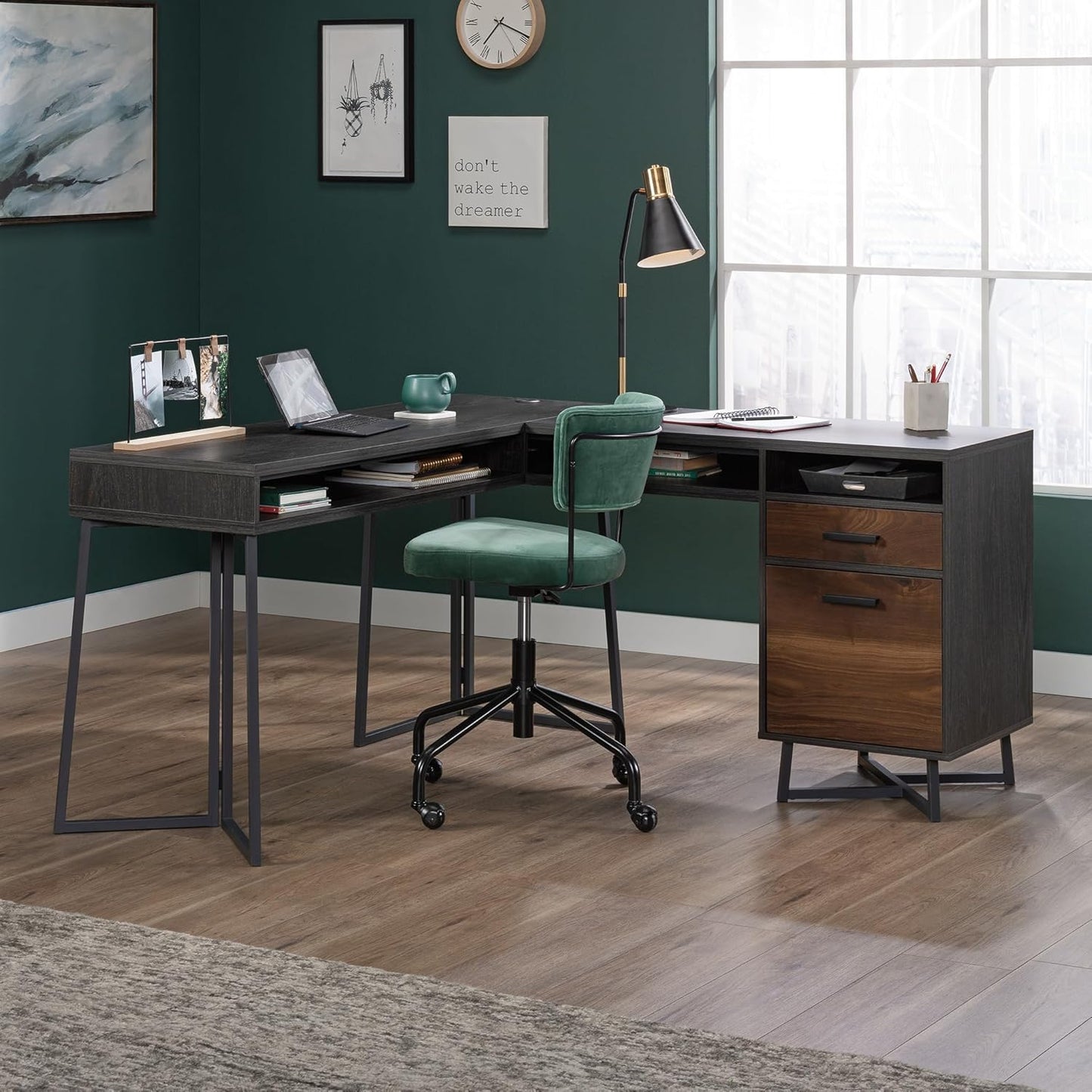 Sauder Canton Lane L Desk, Brew Oak Finish