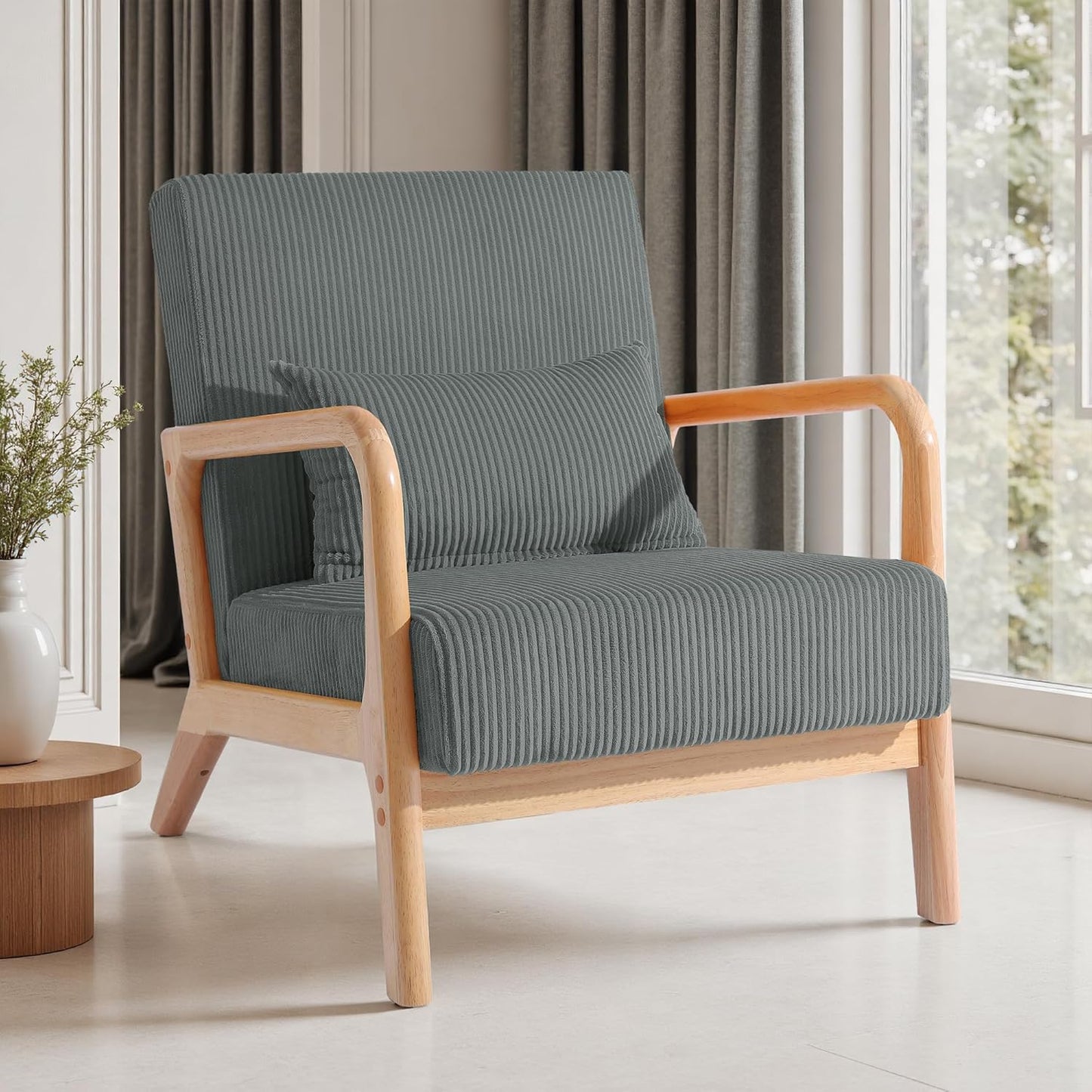 UIXE PU Leather Accent Chairs Set of 2, Upholstered Armchair for Living Room, Modern Arm Chair Comfy Single Sofa Bedroom Reading Seat with Lumbar Pillow - Hunter Green