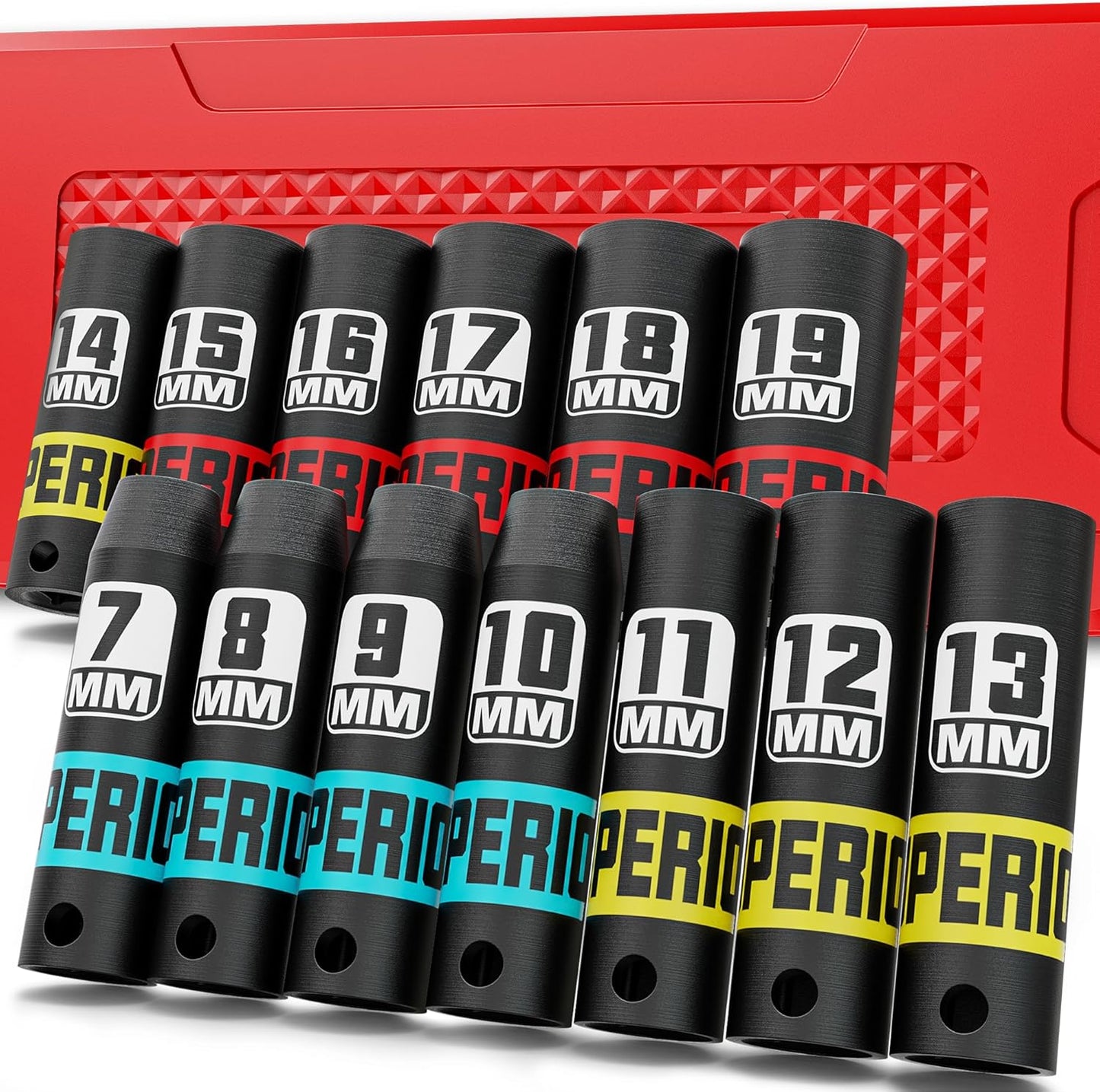 9 Piece 1" Drive Deep Impact Socket Set, 1 Inch - 2 Inch, SAE, 6-Point Design, Heavy Duty CR-MO, Truck Tire Service, Mechanical Equipment Maintance