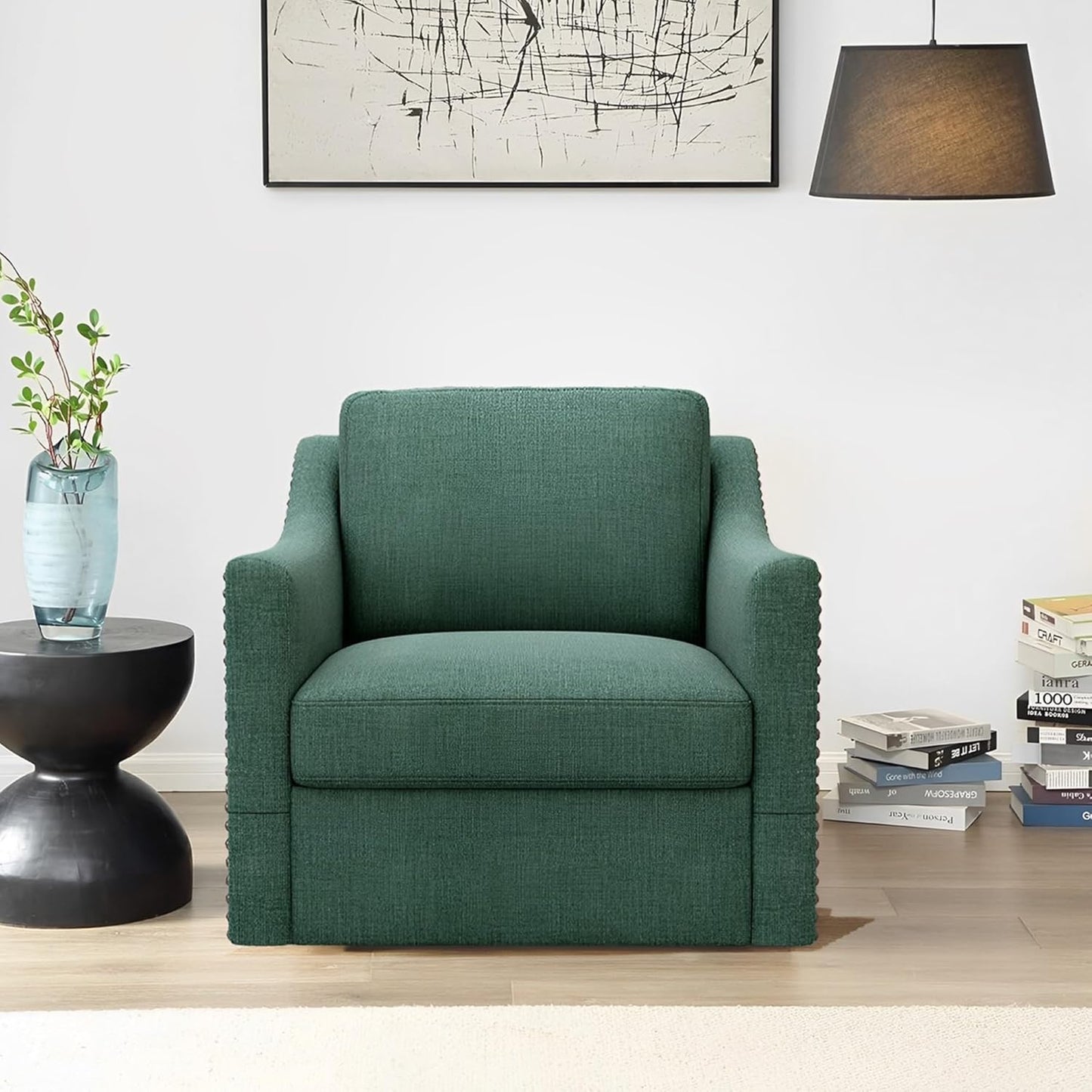 360 Degree Swivel Armchair Cotton linen skin-friendly fabric Ergonomic design Brass nail decorative armchair Living room chairs Bedroom chairs Living room chairs Black legs Suitable for indoor homes