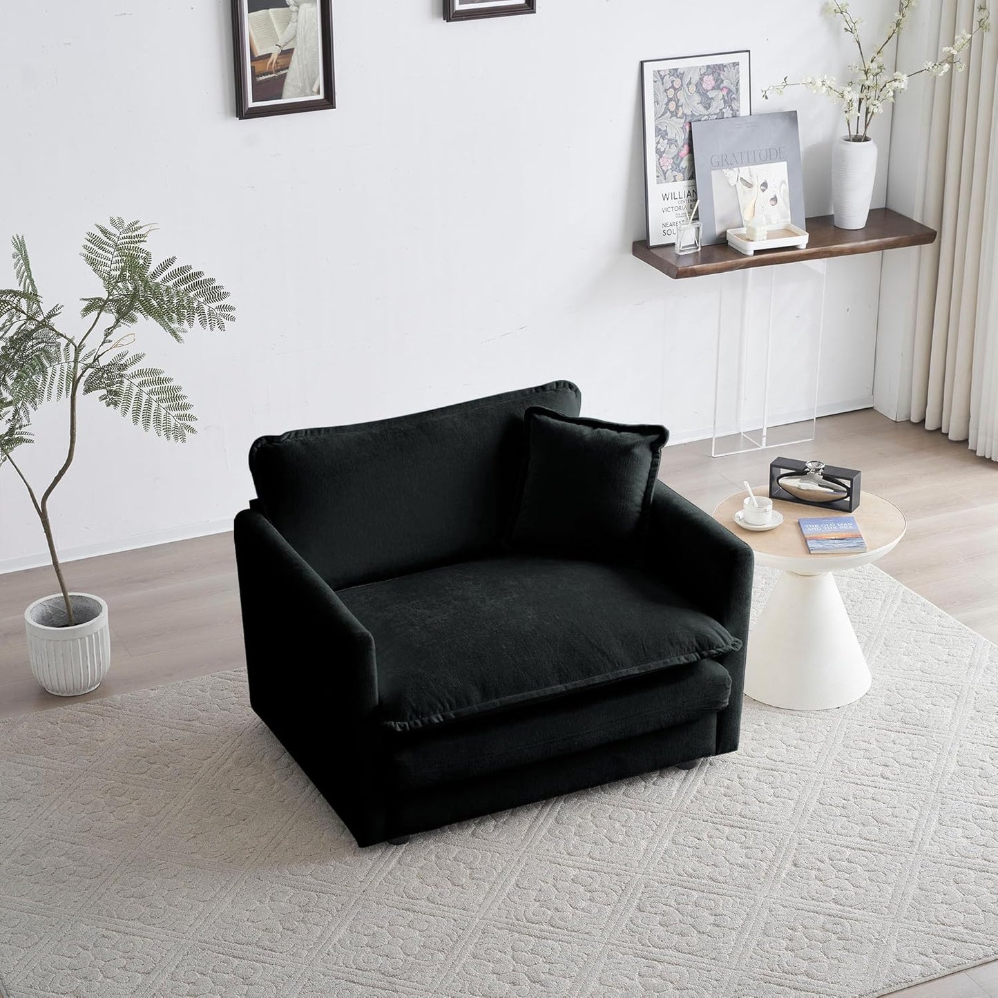 WILLIAMSPACE 41" Single Sofa Chair, Modern Upholstered Armchair with 1 Toss Pillow, Small Cream Couch Chair for Living Room, Deep Seat Reading Sofa for Bedroom Apartment, Chenille Fabric (Cream White)