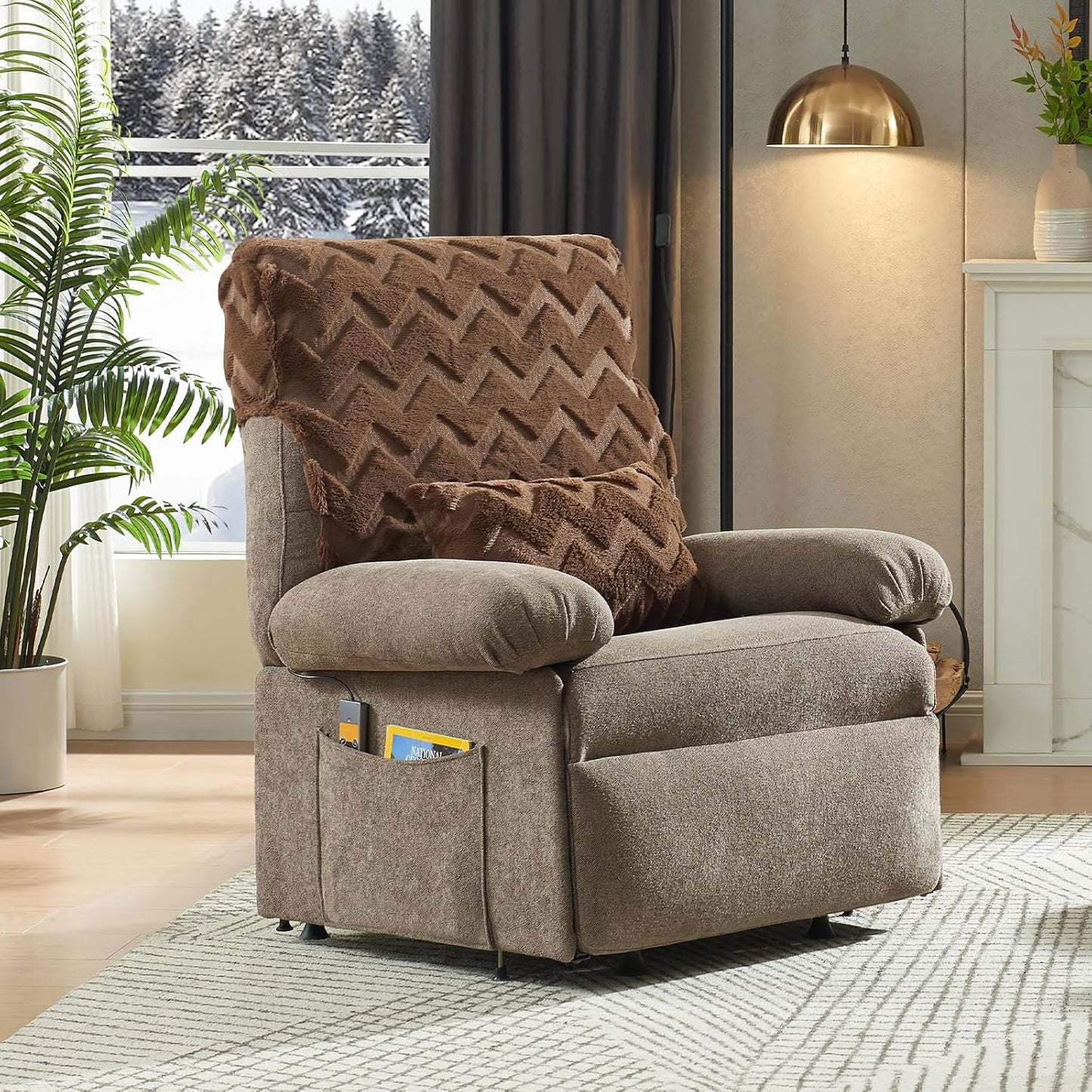 Bestier Triple Motor Power Lift Recliner Chair for Elderly Small with Removable Cover, Lumbar Pillow and Side Pocket, Infinite Positioning for Living Room, Bedroom, Brown
