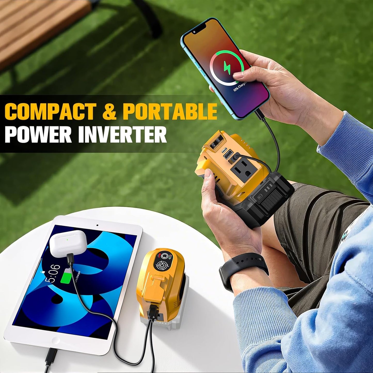 200W Portable Power Inverter Compatible with Dewalt 20V,Ecarke Outdoor Generato Battery Converter with 2 USB&amp;LED&amp;AC Battery Powered Outlet (2PC Compatible with DeWalt 20V)