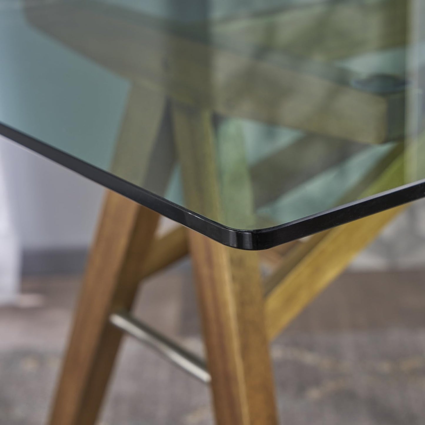 Christopher Knight Home Camila Mid-Century Tempered Glass Desk with Acacia Wood Frame, Dusk Grey / Natural Stained