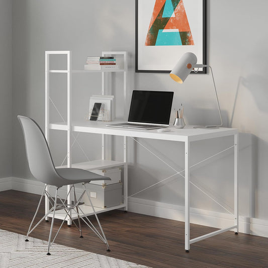 Ames 47" Reversible Gaming Computer Desk with Adjustable Shelves, Home Office Desk, Grommet Cable-Management, Leveler Feet, Easy Assembly, White/White