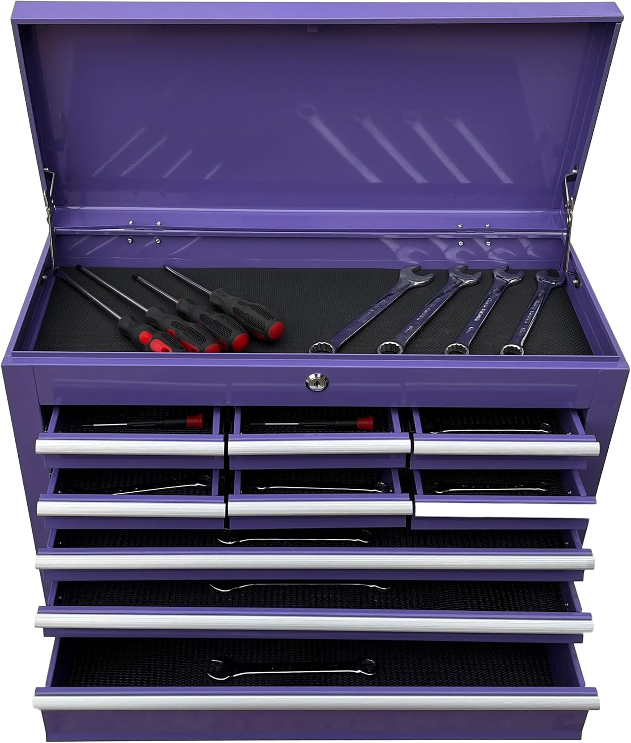 Workington Portable Metal Tool Chest with 9 Drawers, 24" 9-Drawer Tool Chest Cabinet with Ball Bearing Drawer Slides, Steel Tool Storage Box Organizer 4006 Purple