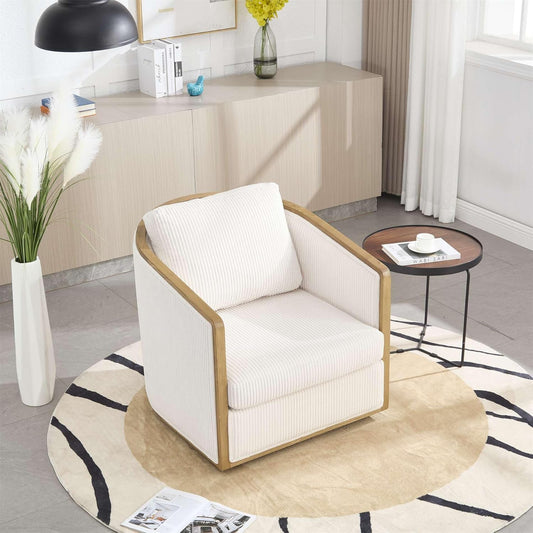 SZLIZCCC 360 Degree Swivel Barrel Chair, Round Accent Chair, Living Room Swivel Accent Sofa Chair, Club Lounge Armchair for Living Room Bedroom Office (Beige Corduroy)