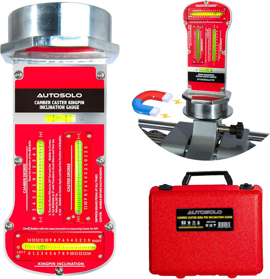 AutoSolo Magnetic Camber Caster Alignment Tool with Kingpin Inclination - Premium Wheel Alignment Tool Kit - Caster Camber Gauge for Your at Home Front End Alignment Tool Kit