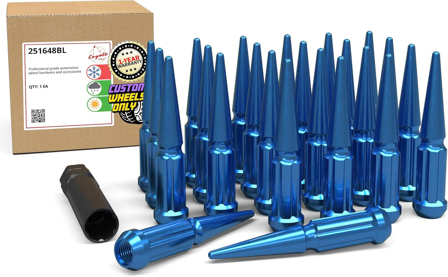 Wheel Accessories Parts 20 Pcs M12x1.5 12x1.5 Thread Spike Spline 4.40" Long Lug Nuts Chrome 7/8" & 13/16" Hex Fits Chevy Blazer S10 ｜ GMC Jimmy S15 ｜ Bronco Sport