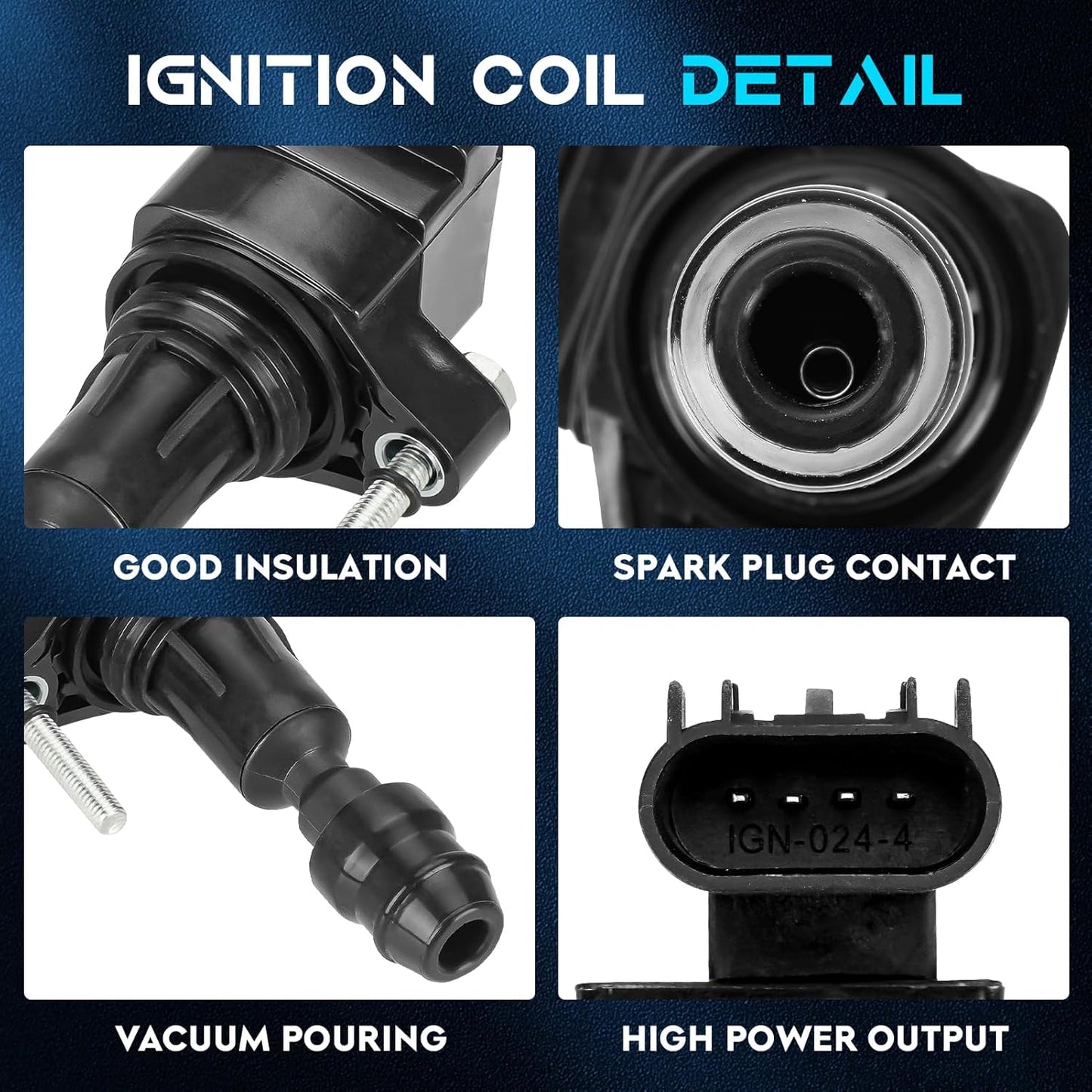 Set of 4 Ignition Coil Pack 2.4L Compatible with Chevy Equinox Cobalt HHR Malibu, Buick LaCrosse Regal Verano, GMC Terrain, Saturn Aura Ion Sky, Pontiac G5 G6 Solstice Replace UF491 C1552