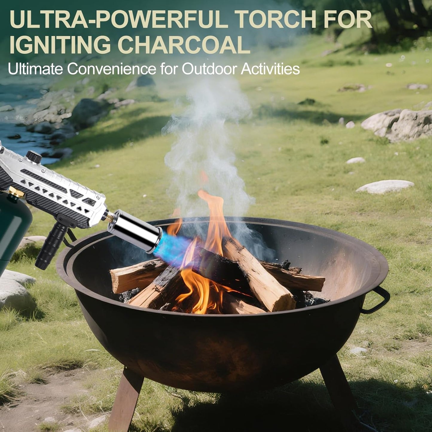 Semlos Propane Torch Head, Powerful Flame Thrower Gun, Adjustable Charcoal Lighter, Searing Torch for BBQ, Camping, Welding (Propane Tank Not Included)