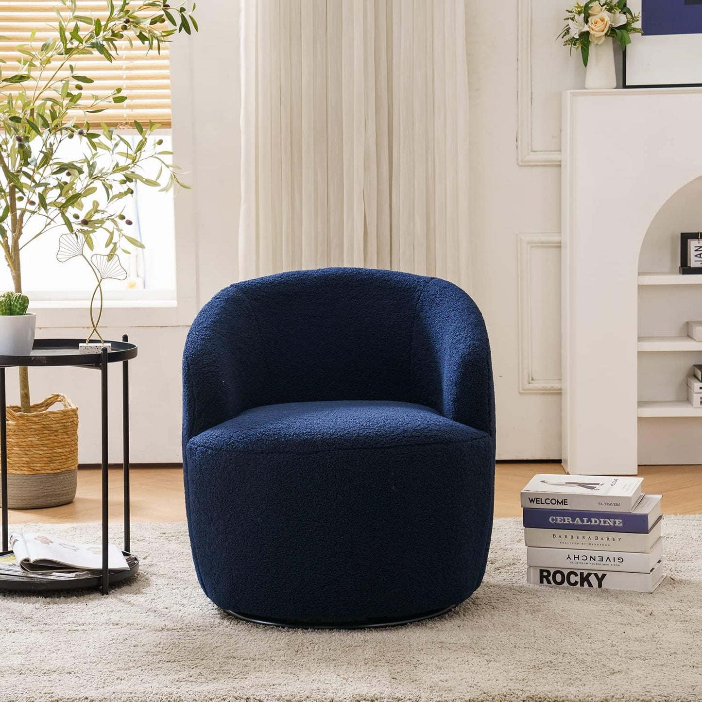 Set of 2 Swivel Chair, Swivel Barrel Accent Sofa Chair, Modern Teddy Fabric Club 360 Degree Swivel Chair, Small Leisure Arm Chair for Nursery, Living Room, Hotel, Bedroom, Office, Lounge, Blue