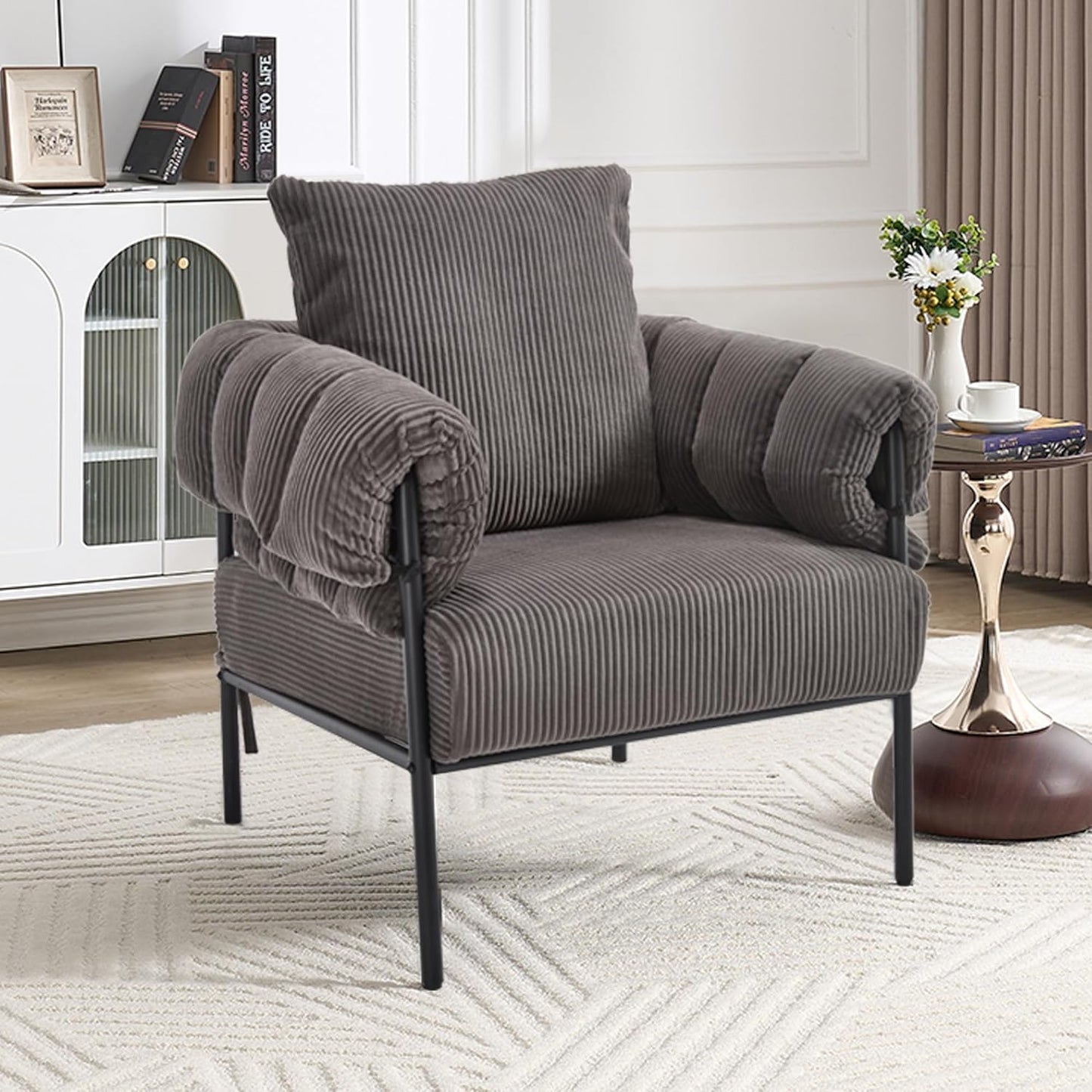 YISHENG Modern Velvet Accent Chair Set of 2 Upholstered Comfy Lounge Sofa Chair, Fabric Oversize Lazy Arm Chair with Soft Cushion, Metal Frame Reading Chair for Living Room, Balcony,Bedroom,Black