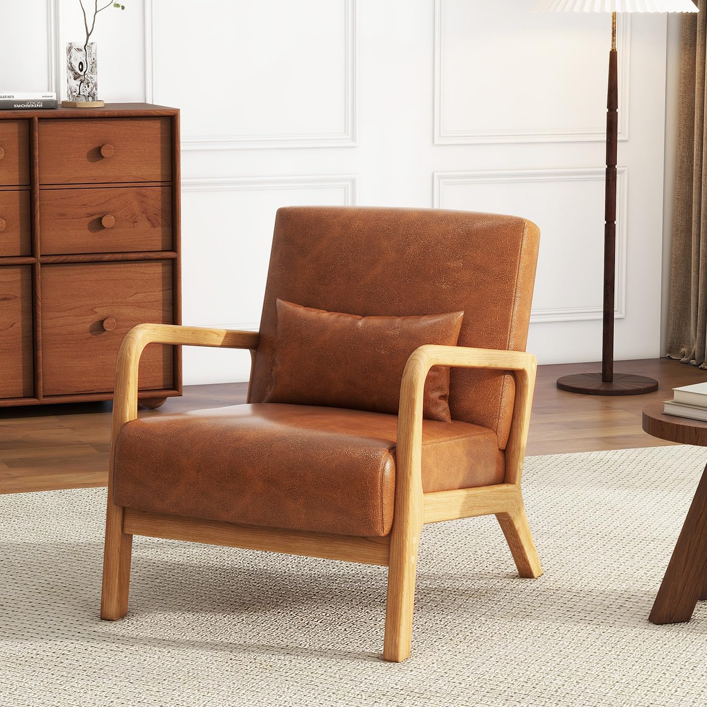 UIXE PU Leather Accent Chairs Set of 2, Upholstered Armchair for Living Room, Modern Arm Chair Comfy Single Sofa Bedroom Reading Seat with Lumbar Pillow - Hunter Green
