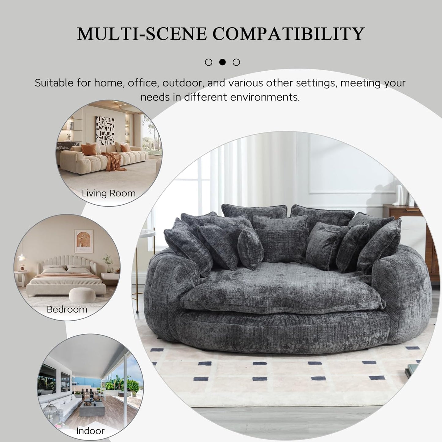 81.1" Oversized Round Chaise Lounge Chair, Extra-Wide 2-Person Accent Chair with 14 Pillows, Comfy Cloud Sleeper Sofa for Living Room (Dark Grey)