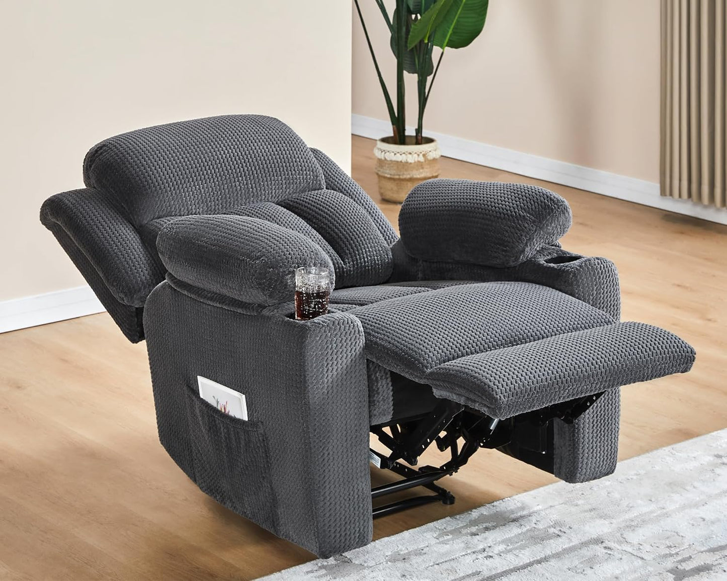 VanAcc Recliner Chair, Sofa Recliner with Cup Holders- Wingback Recliner Couch for Living Room, Armchair(Grey)