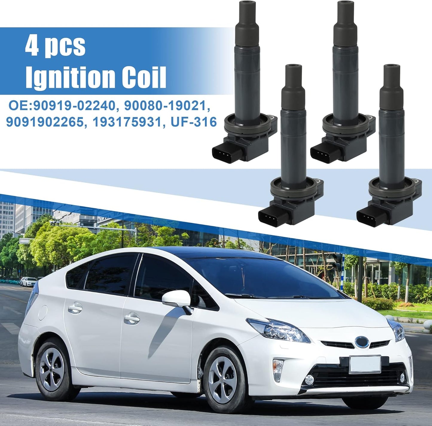 X AUTOHAUX 4pcs Ignition Coils for Toyota Echo L4 1.5L 2000-2005 for Toyota Prius L4 1.5L 2001-2009 90919-02240 90080-19021