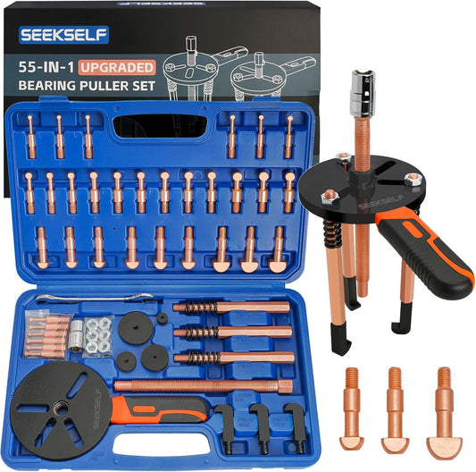 55-in-1 Bearing Puller Kit, Blind Hole Bearing Puller Set, Inner Outer Bearing Separator Tool Internal External Bearing Removal Gear Splitter Pull Tool, Blue Storage Box