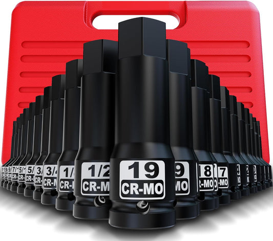 1/2" Drive Master Impact Hex Bit Socket Set, Metric & SAE, 20-Piece 1/2 Inch Drive Impact Allen Bit Socket Set, 5mm - 19mm & 1/4" - 3/4", Cr-Mo Steel, Heavy Duty Storage Case