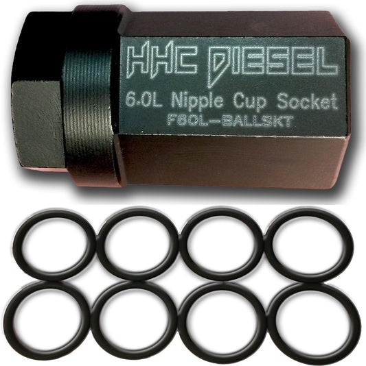 ~Ford 6.0L Diesel Nipple Cup Socket Kit~ O-Rings & Tool (8: Heavy Duty Viton O-Rings & 1/2" Drive Nipple Cup Socket) F60L-BALLKIT