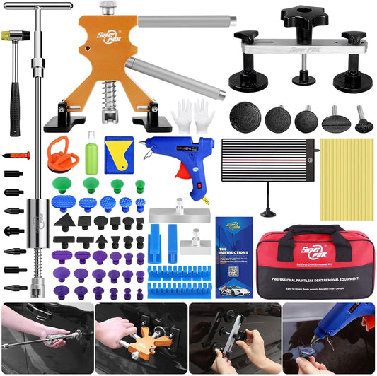 Super PDR Car Dent Puller Kit, 148 PCS Paintless Dent Repair Kit with LED Line Board, Slide Hammer, T-Bar, Dent Lifter & Bridge Puller, PDR Tools for Auto Body Repair, Dent Remover Tool for Car SUV