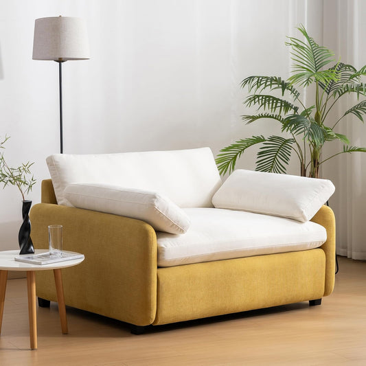 50'' Chenille Oversized Accent Chair, Modern Single Sofa Lounge Living Room Chair with Large Seat and Extra Wide Armrests, Comfy Upholstered Reading Armchair for Living Room, Bedroom, Yellow
