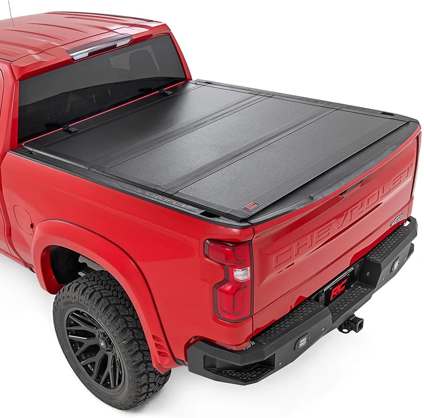 Rough Country Hard Tri-Fold Tonneau Cover for Chevy Silverado & GMC Sierra 1500 (2019-2025) - Low-Profile Aluminum Truck Bed Cover, Fits 5'10 Bed (69.9")