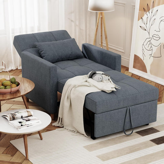 31.5" Sleeper Chair, Convertible Chair Bed for Adults, 3-in-1 Pull Out Sofa Chair with Side Pocket, Pillow and Adjustable Backrest for Small Space, RV, Apartment, Living Room, Dark Grey