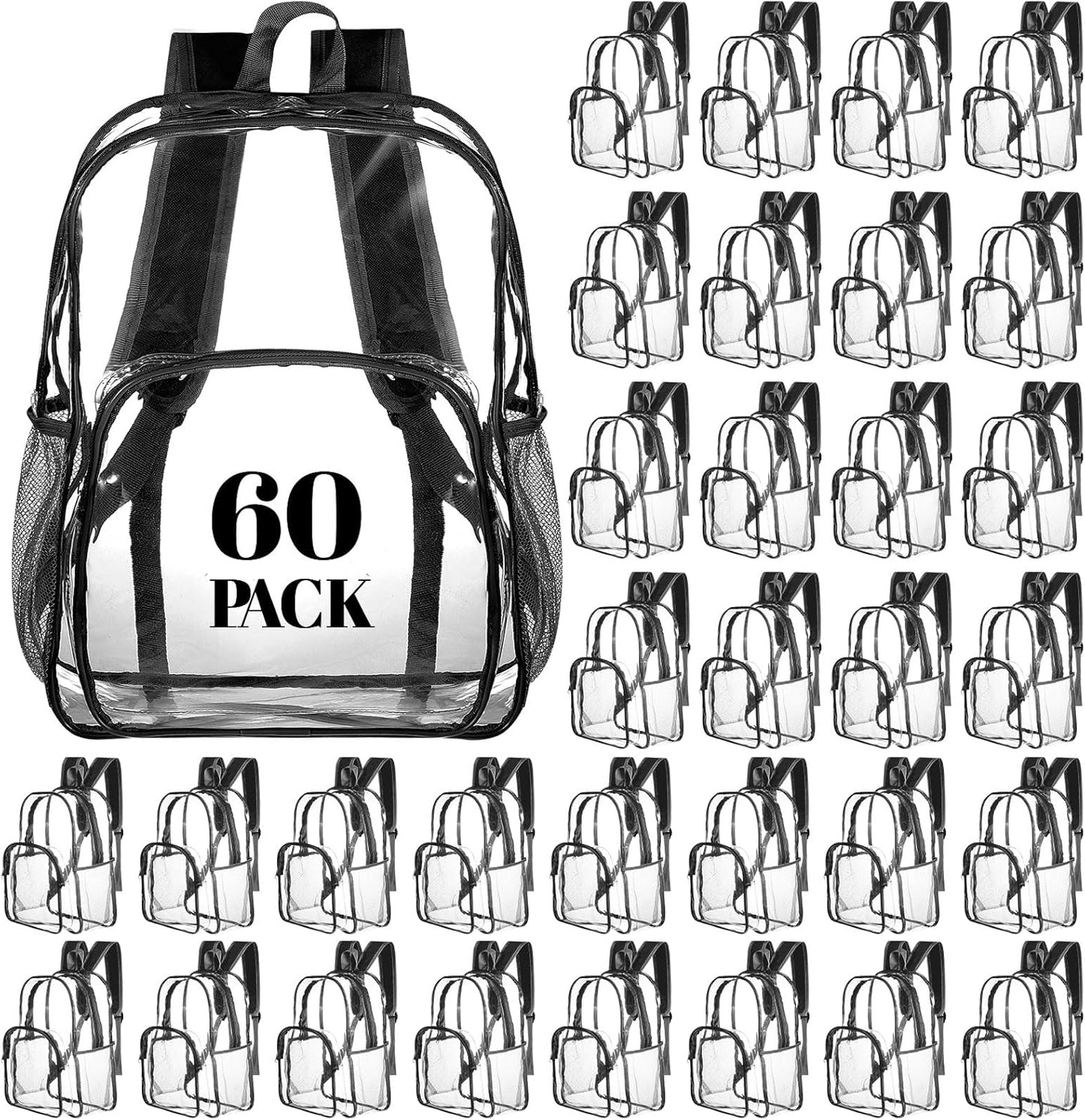 Amylove 48 Pcs Clear Backpack for Stadium Events Heavy Duty PVC Transparent Bookbag for College Workplace Security (15 Inches,Black)