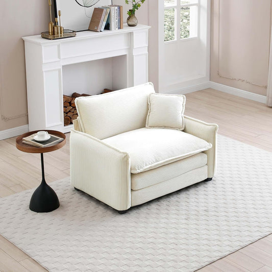 Accent Chair, Living Room Chair, Single Sofa Chair with Large Seat, Corduroy Deep Seat Sofa, Modern Comfy Armchair Reading Chairs Lounge Chair for Bedroom, Waiting Room, Guest Room, Beige