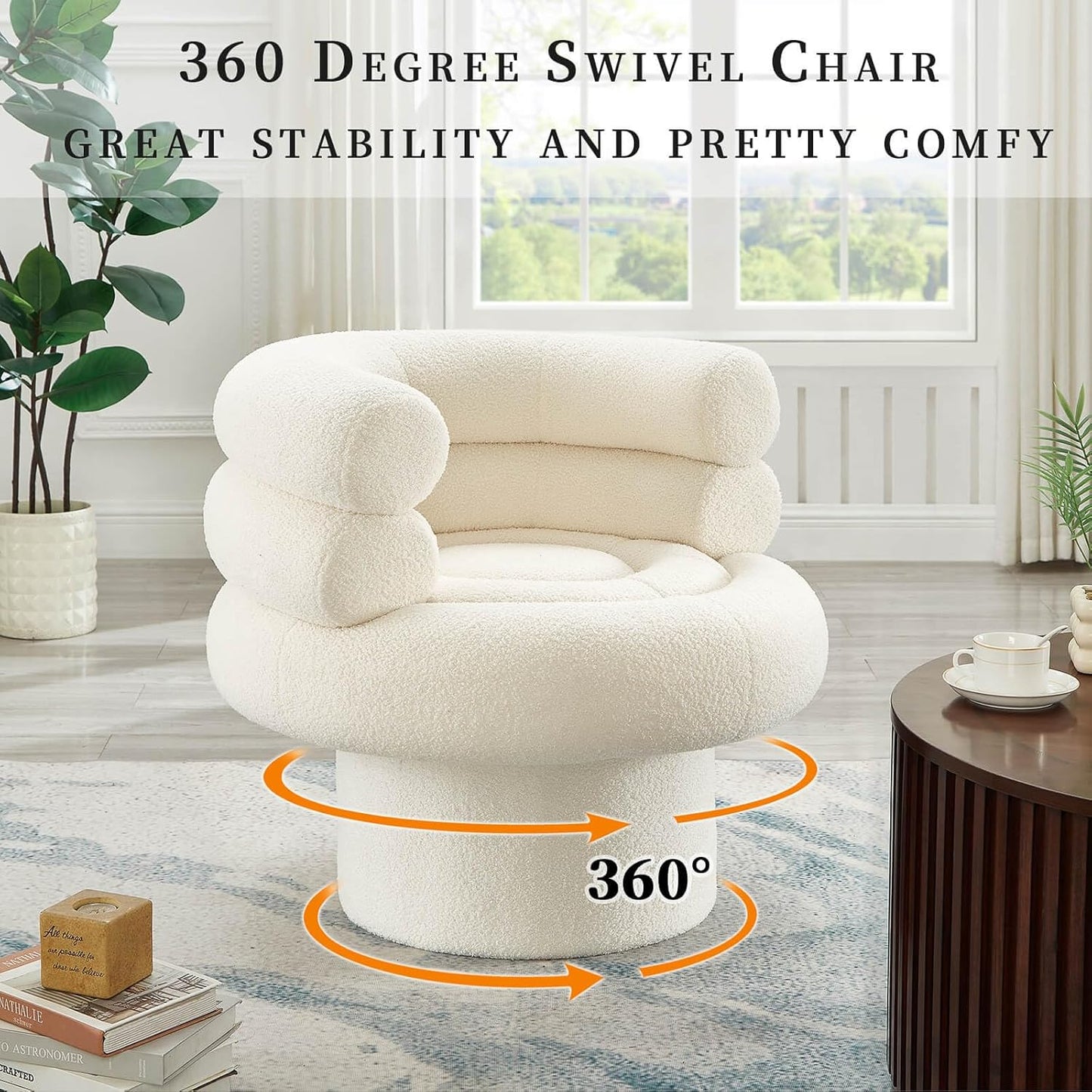 360° Swivel Accent Chair - Cozy Sherpa Fabric, Ergonomic Barrel Design, Stylish and Comfortable for Living Room, Bedroom, or Office (Beige-Sherpa)