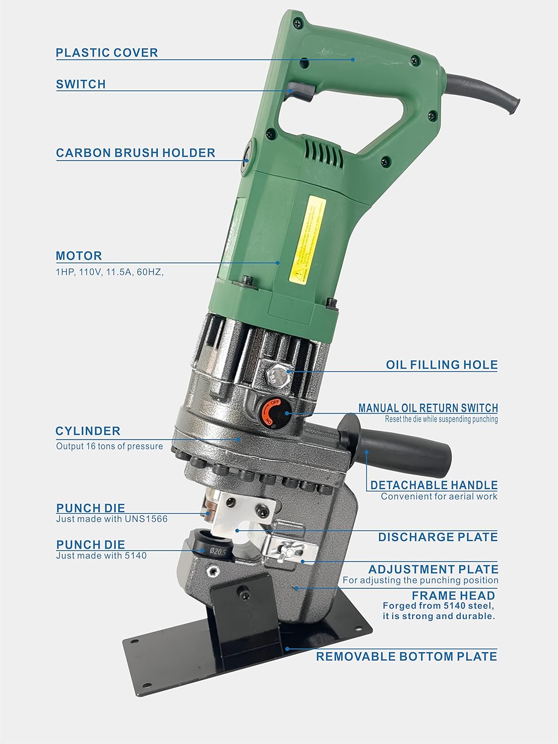 1200W 110V Hydraulic Puncher Electric Hydraulic Punching Tool Angle Steel Punching Machine，Can be Used for Punching in Steel, Iron, Aluminum, Copper, and Other Sheet Materials.