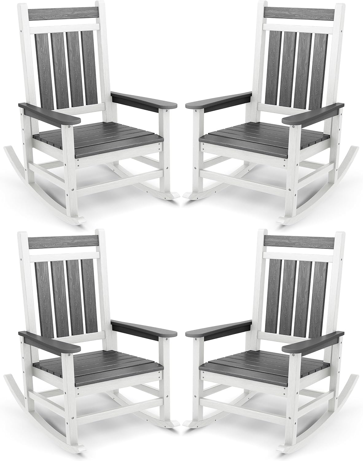 SERWALL Oversized Outdoor Rocking Chair Set of 4, HDPE Rocker for Adults, Patio Rocking Chairs for Porch, Black