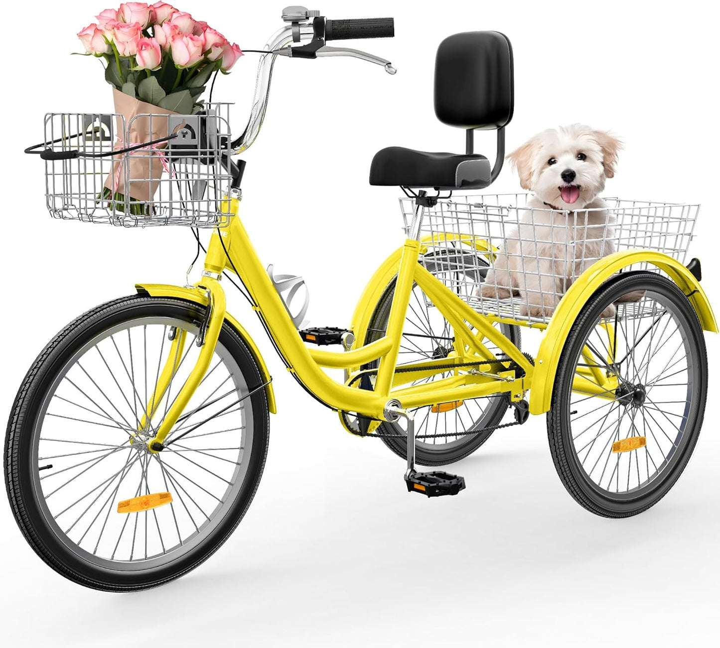 YITAHOME 24 & 26 Inch Adult Tricycle, 1 & 7 Speed 3 Wheel Bikes, Large Seat with Backrest Trike for Adults with Front & Rear Baskets, Cruiser Bike for Seniors Women Men Commute Picnic Outdoor