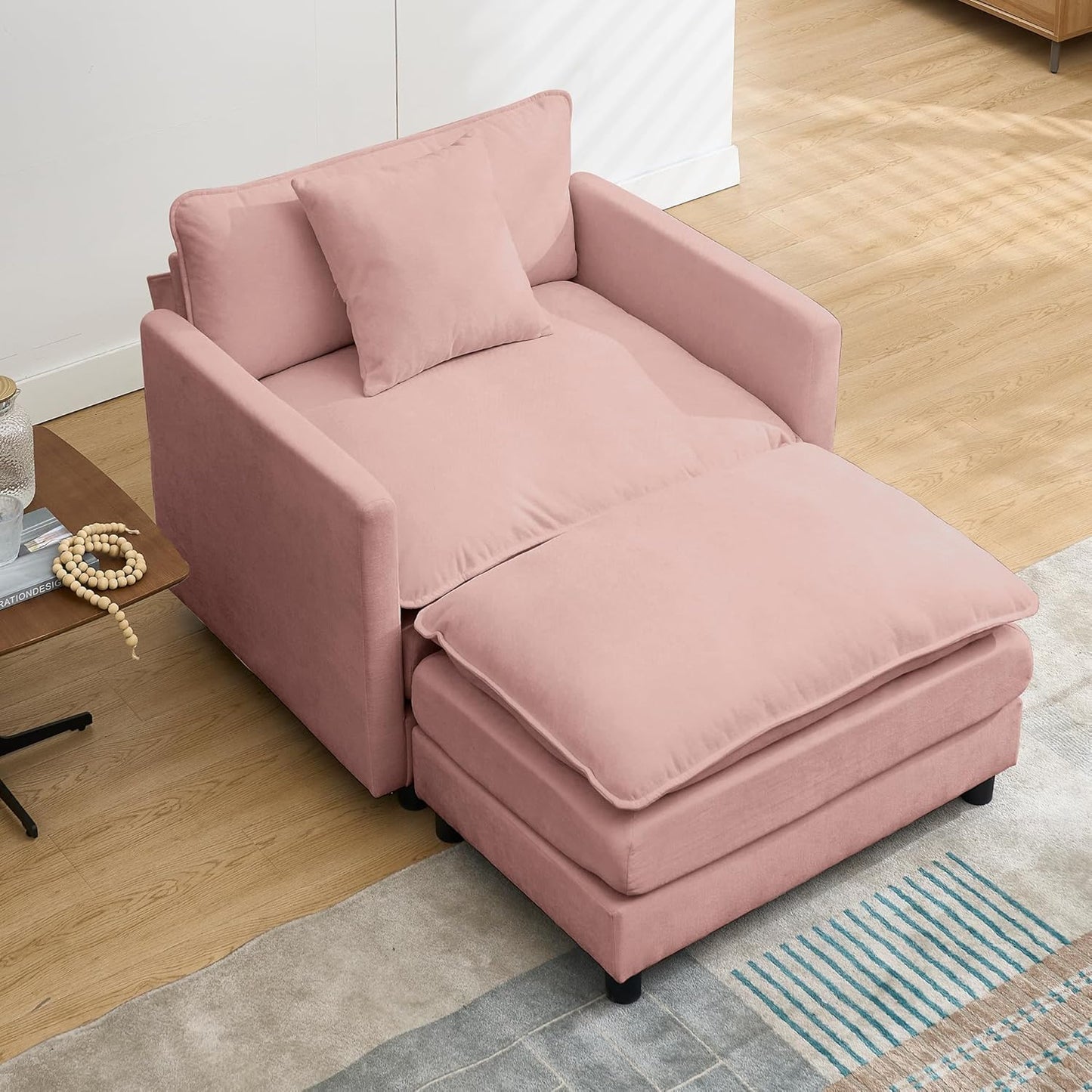 Chair Recliner Indoor with Ottoman, 40 “w Oversized Sleeper, D Corduroy Upholstered Comfort Sofa for Bedroom, Living Room, Office (1, Pink)