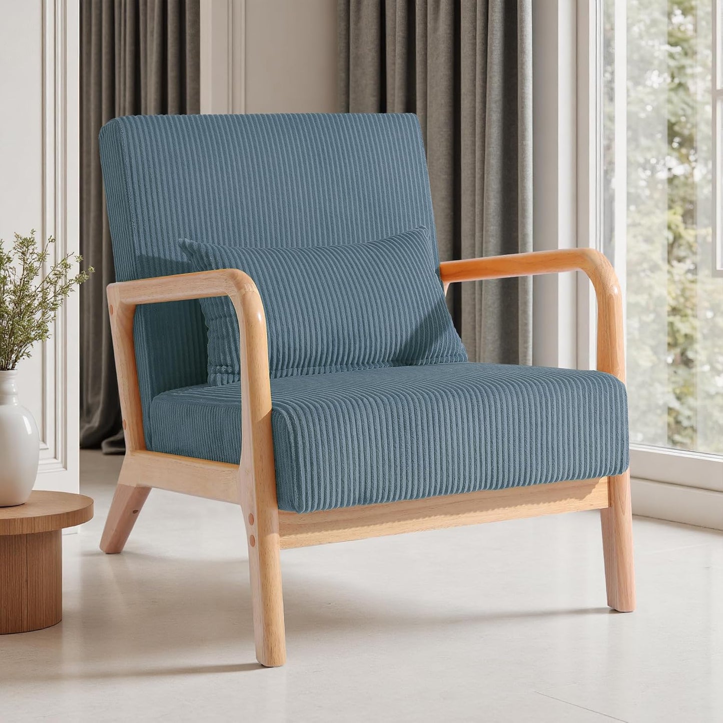 UIXE PU Leather Accent Chairs Set of 2, Upholstered Armchair for Living Room, Modern Arm Chair Comfy Single Sofa Bedroom Reading Seat with Lumbar Pillow - Hunter Green