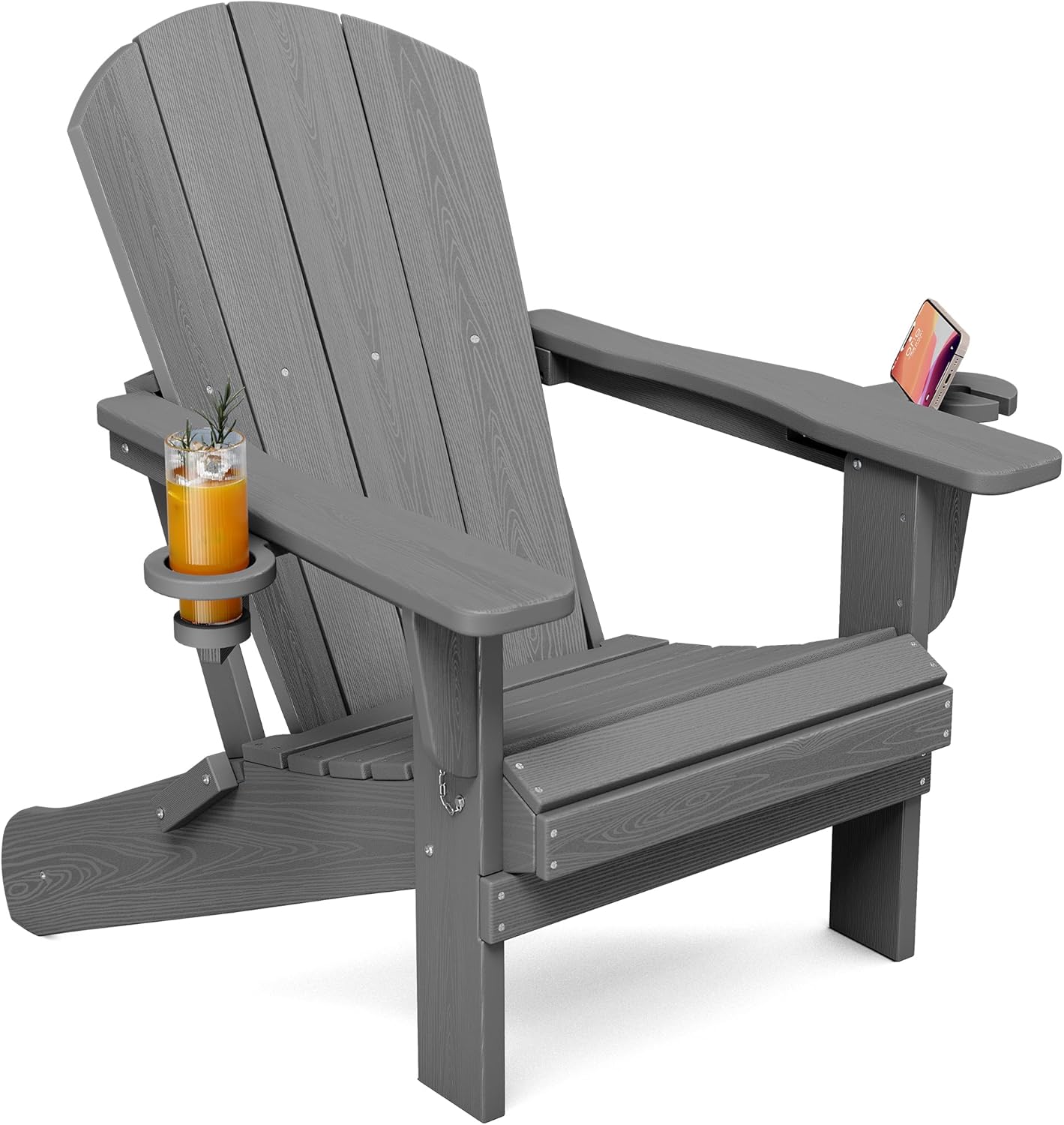 SERWALL Adirondack Chair with Cup Holders - Composite Adirondack Chairs Set of 8 HDPE Outdoor Chairs All Weather Use- Brown