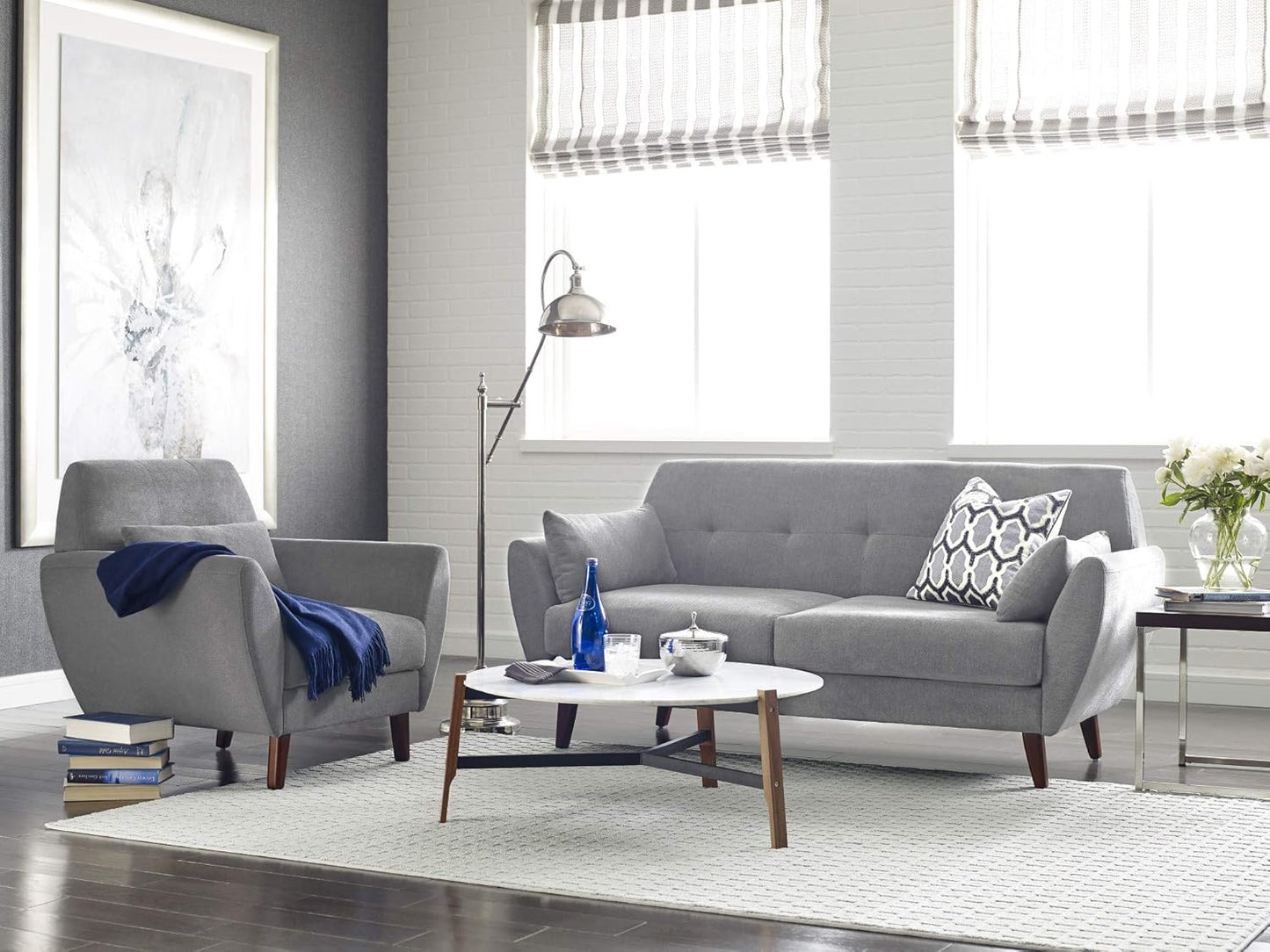 Serta Artesia Midcentury Modern Armchair, Easy to Clean, Microfiber Fabric, Durable Hardwood Construction, Ships in One Convenient Box, Arm Chair, Light Gray