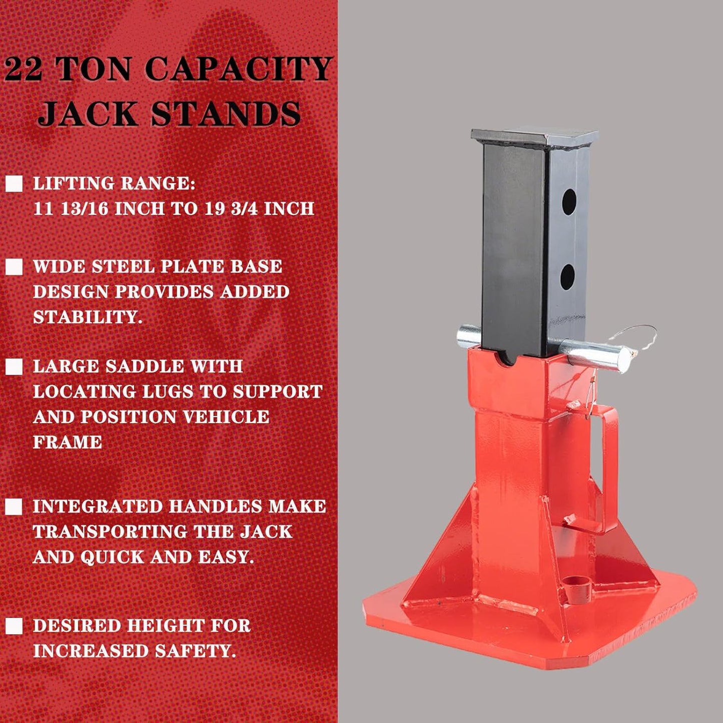 22 Ton (44,000 lbs) Heavy Duty Pin Type Professional Car Jack Stands with Lock Adjustable Height to 19.75" Fit for Supporting Trucks, Trailers and Equipment, 1 Pair