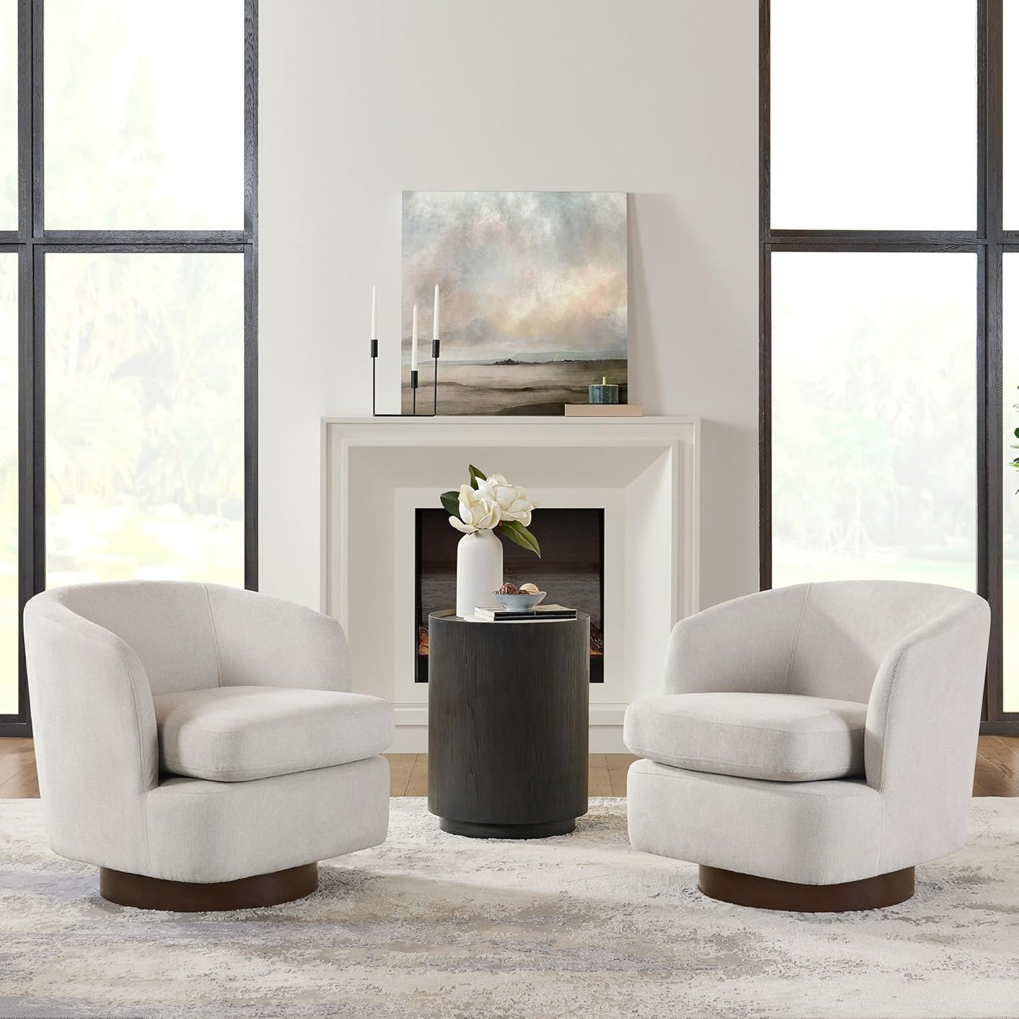 Swivel Accent Chair Modern Barrel Armchair with Wood Base for Bedroom Reading Waiting Living Room,1 PCS