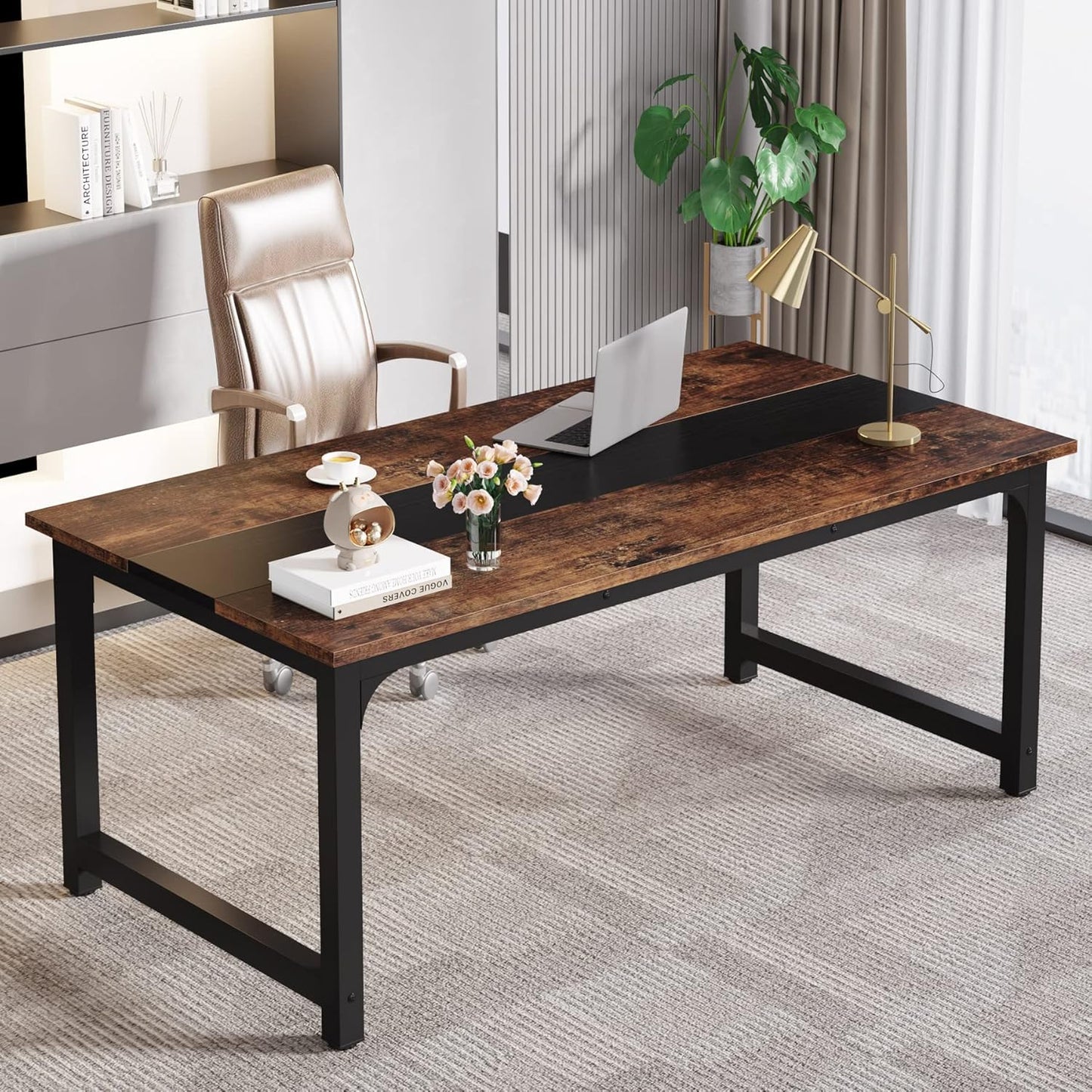 LITTLE TREE 63 Inch Large Executive Office Desk, Simple Computer Workstation with 31.5 inch Extra Wide Desktop for Home Office